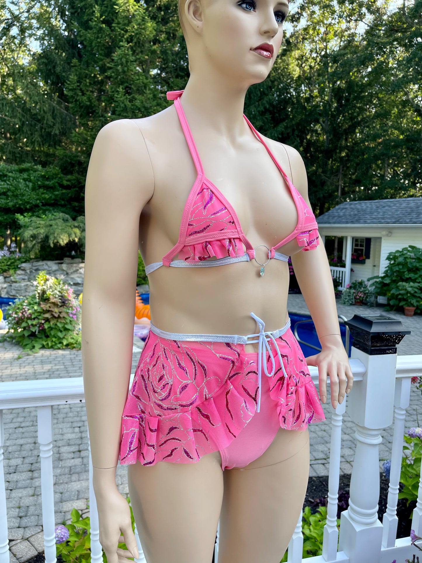 Pink and Silver Glitter Marble 3 Piece set with Ruffles