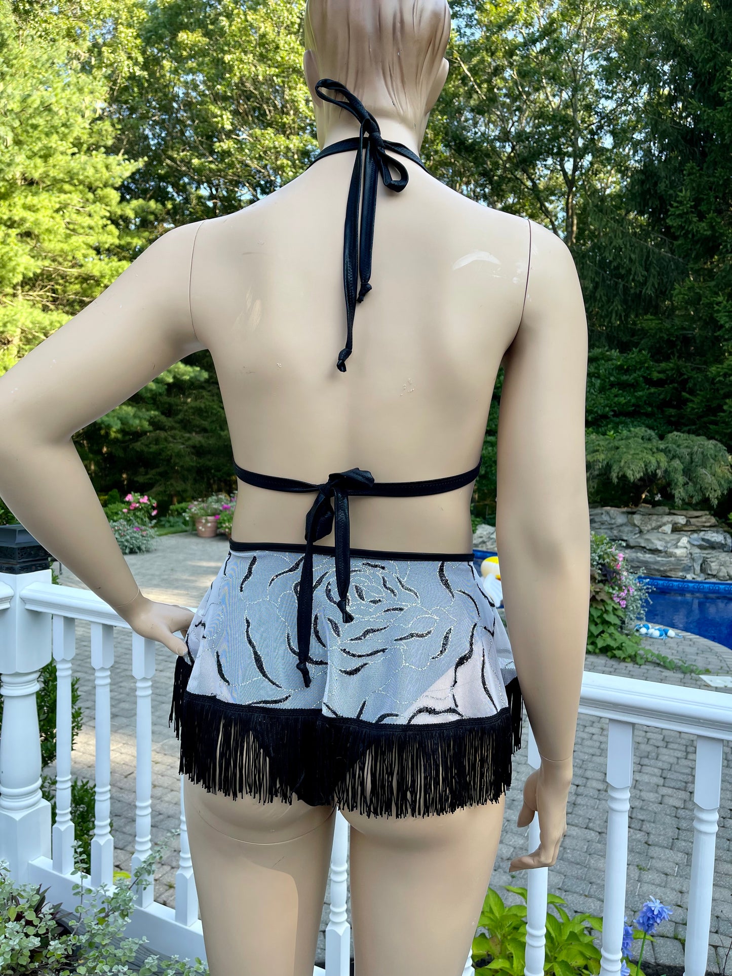 Black and White Glitter Marble 3 Piece set with Fringe