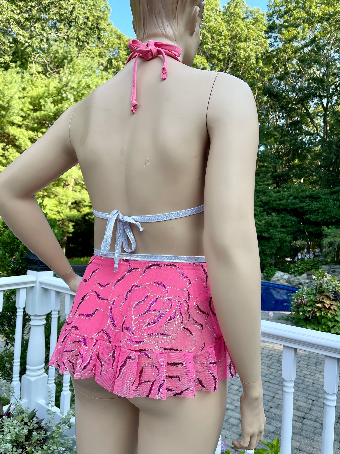 Pink and Silver Glitter Marble 3 Piece set with Ruffles