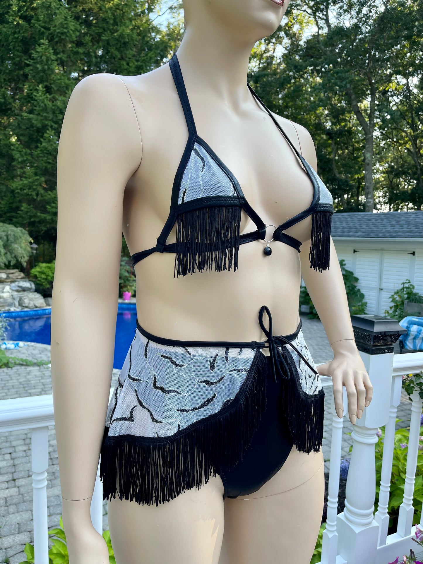Black and White Glitter Marble 3 Piece set with Fringe
