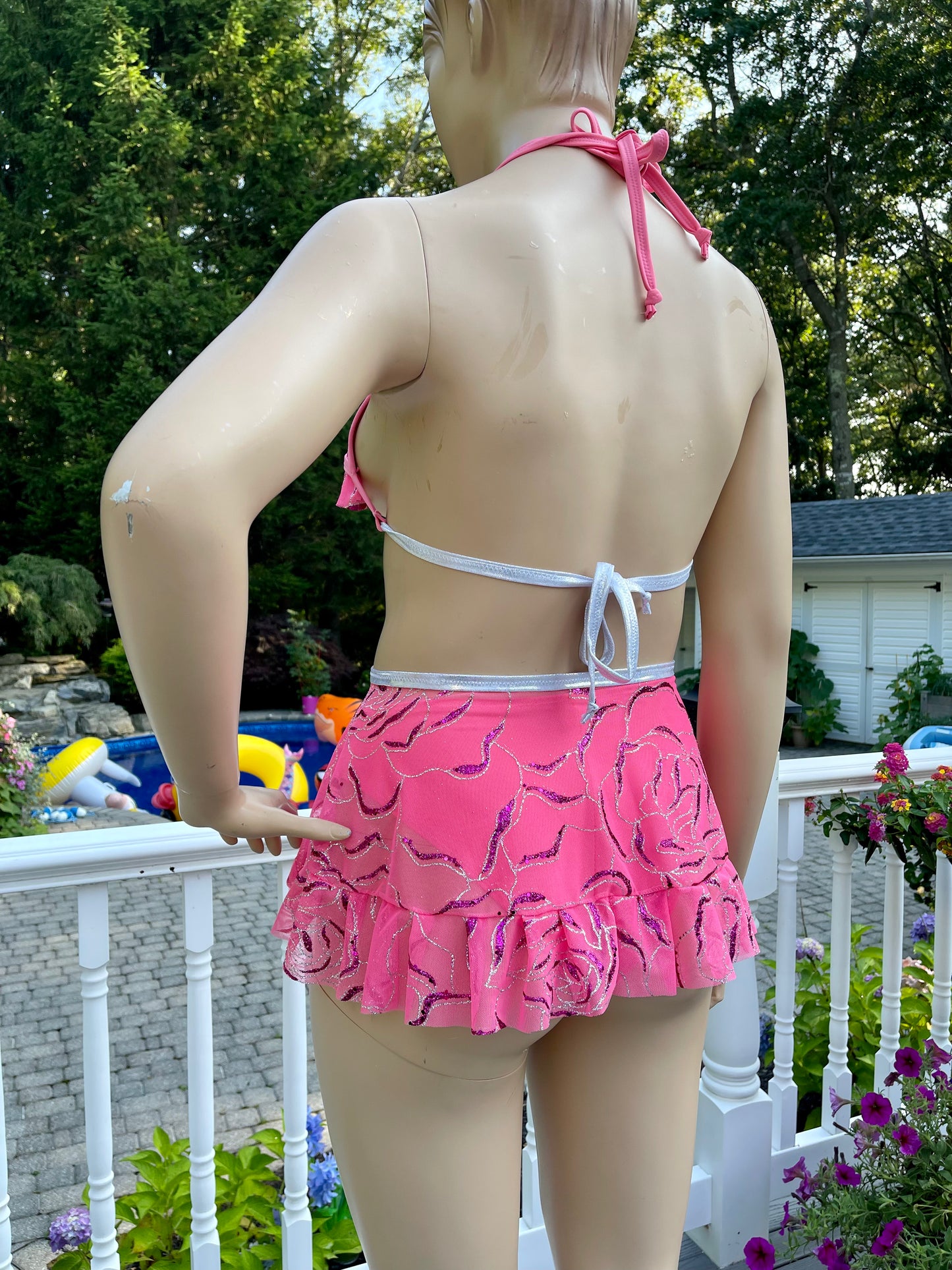 Pink and Silver Glitter Marble 3 Piece set with Ruffles