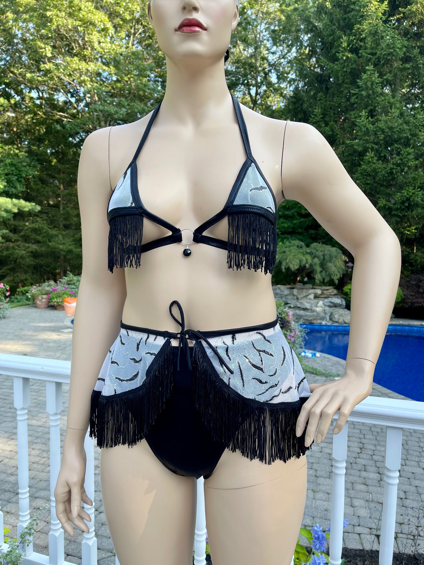 Black and White Glitter Marble 3 Piece set with Fringe