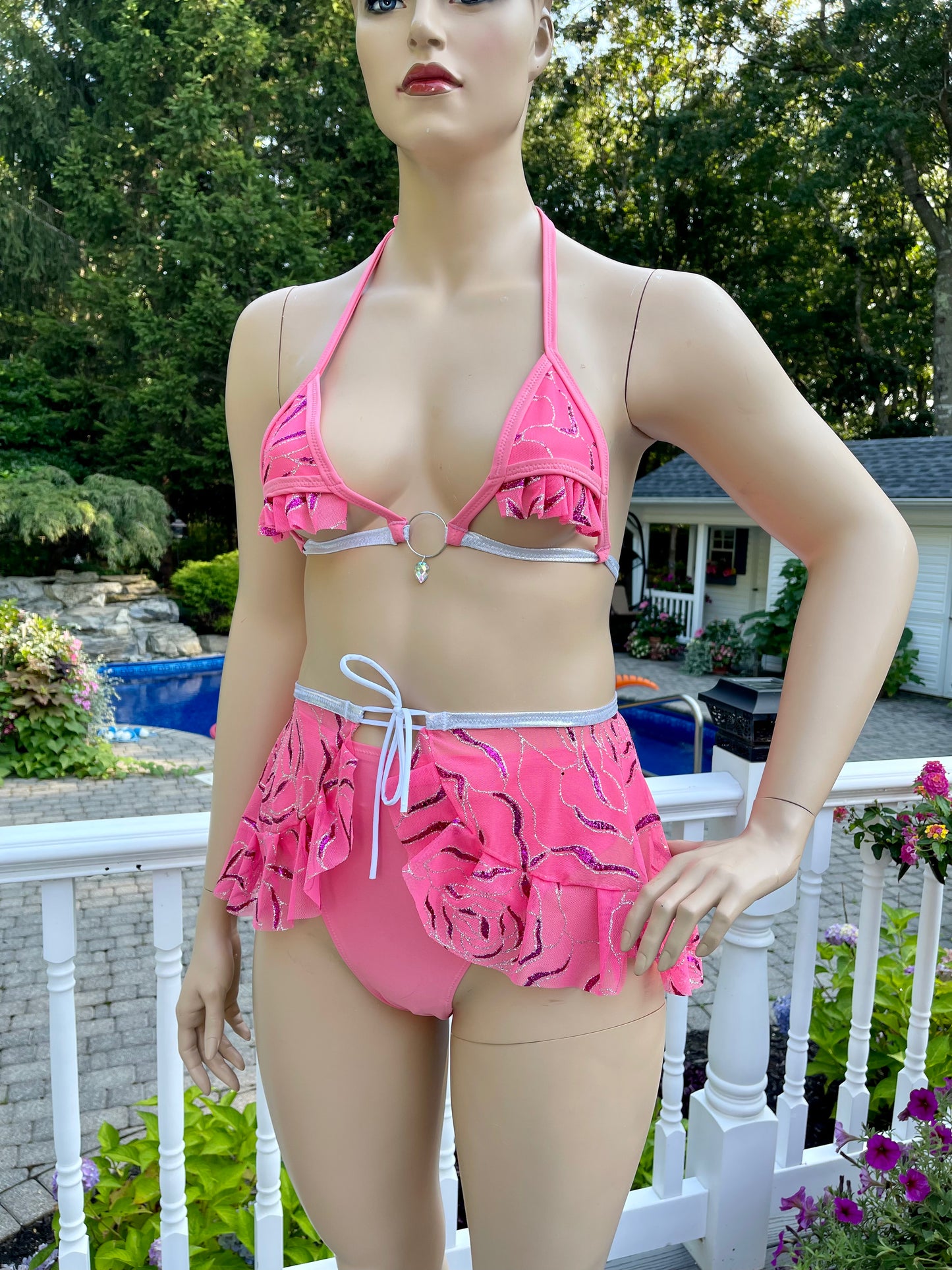 Pink and Silver Glitter Marble 3 Piece set with Ruffles