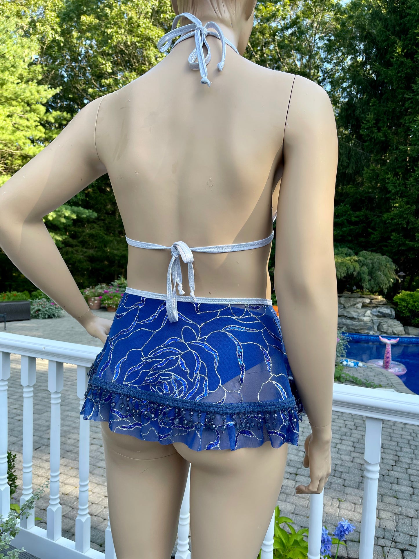 Blue and Silver Glitter Marble 3 Piece set with Ruffles