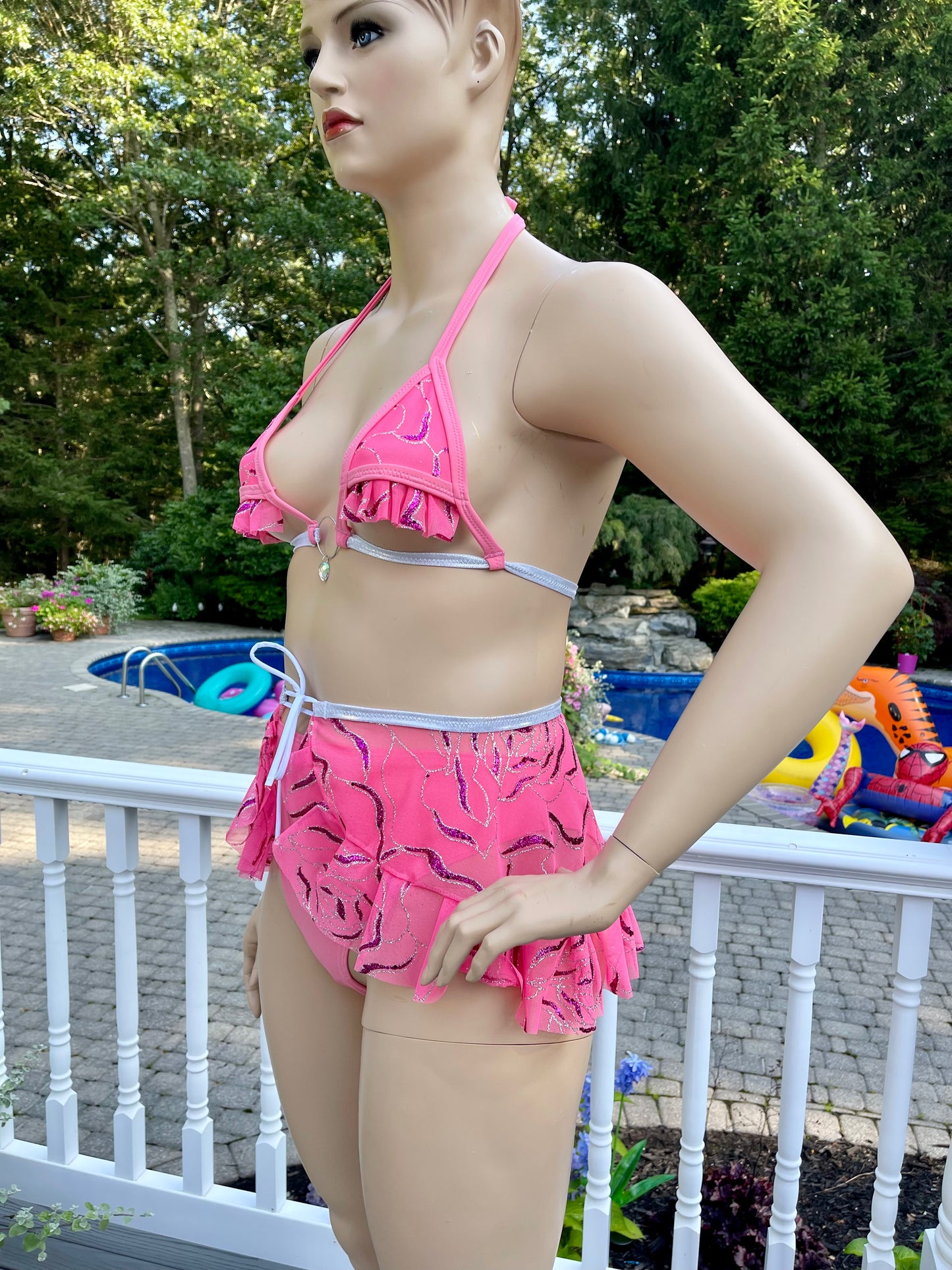 Pink and Silver Glitter Marble 3 Piece set with Ruffles