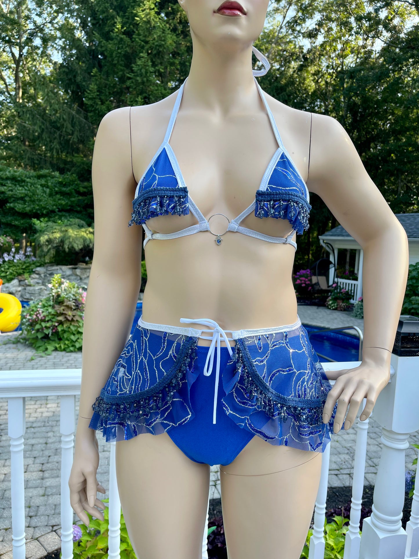 Blue and Silver Glitter Marble 3 Piece set with Ruffles