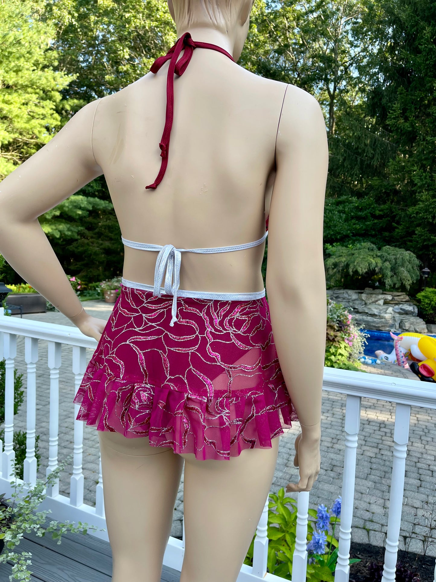 Maroon Pink and Burgundy Glitter Marble 3 Piece set with Ruffles