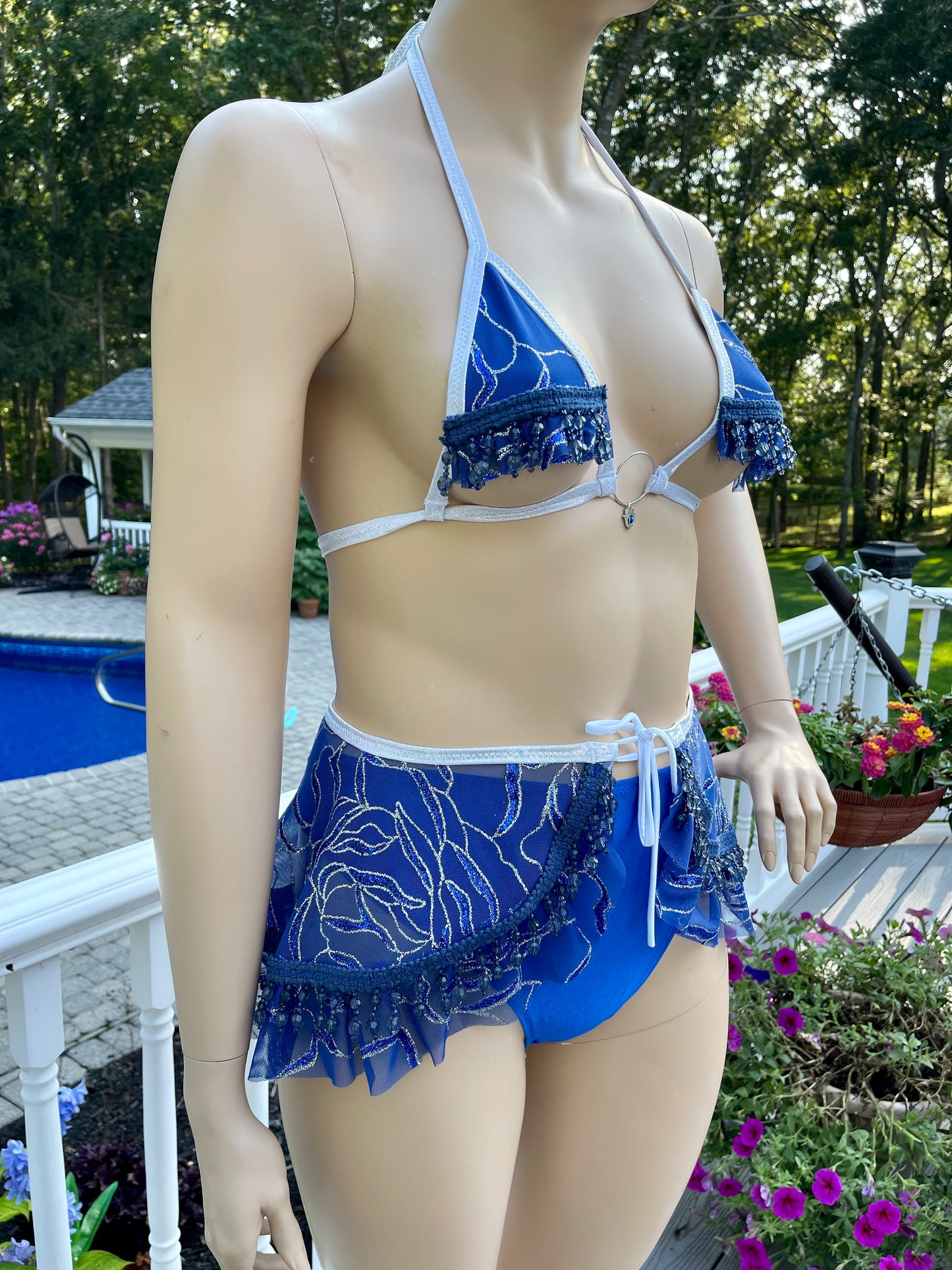Blue and Silver Glitter Marble 3 Piece set with Ruffles