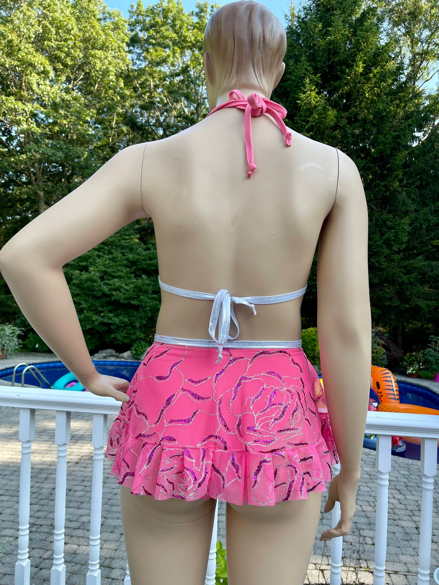 Pink and Silver Glitter Marble 3 Piece set with Ruffles