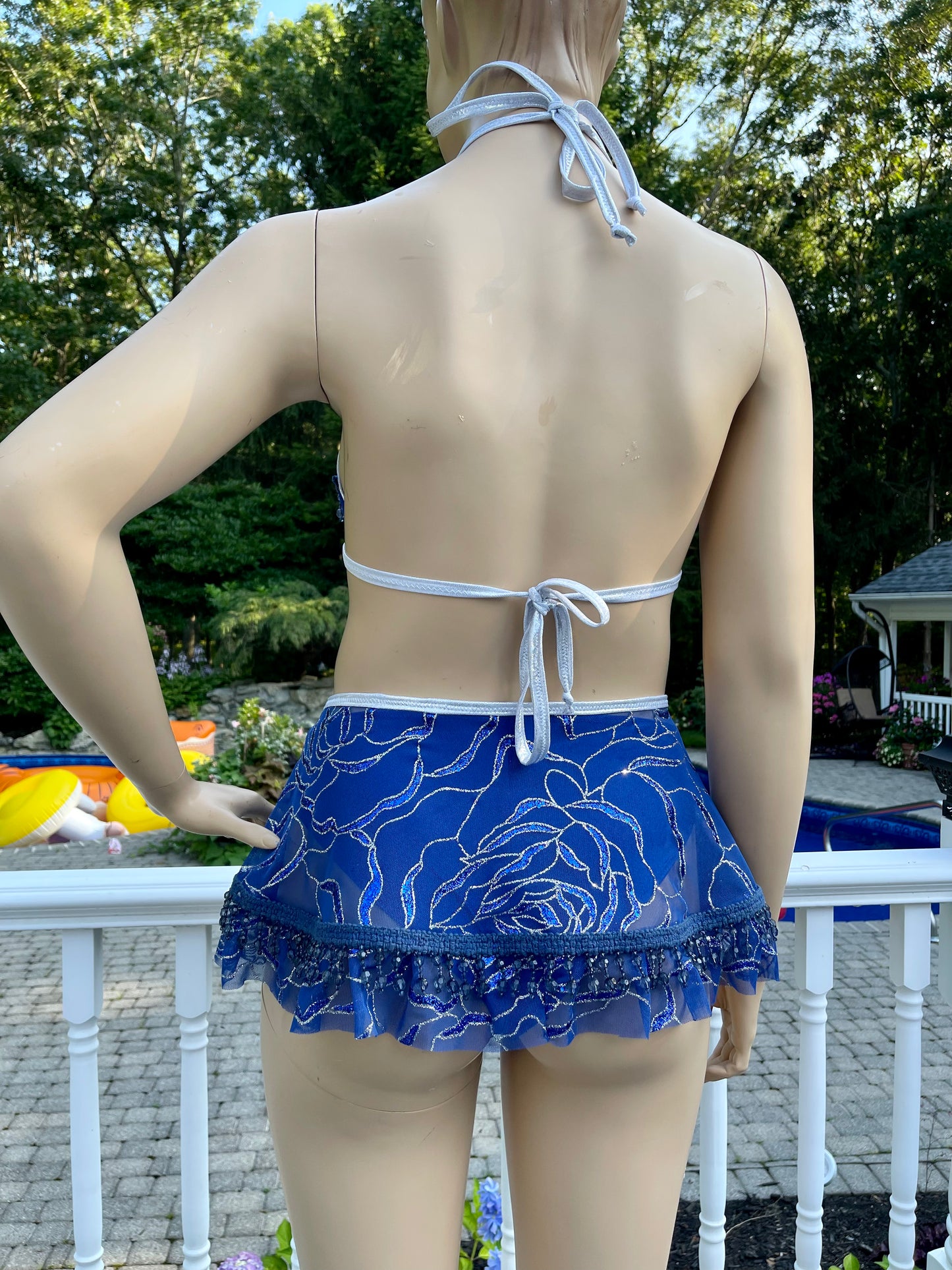 Blue and Silver Glitter Marble 3 Piece set with Ruffles