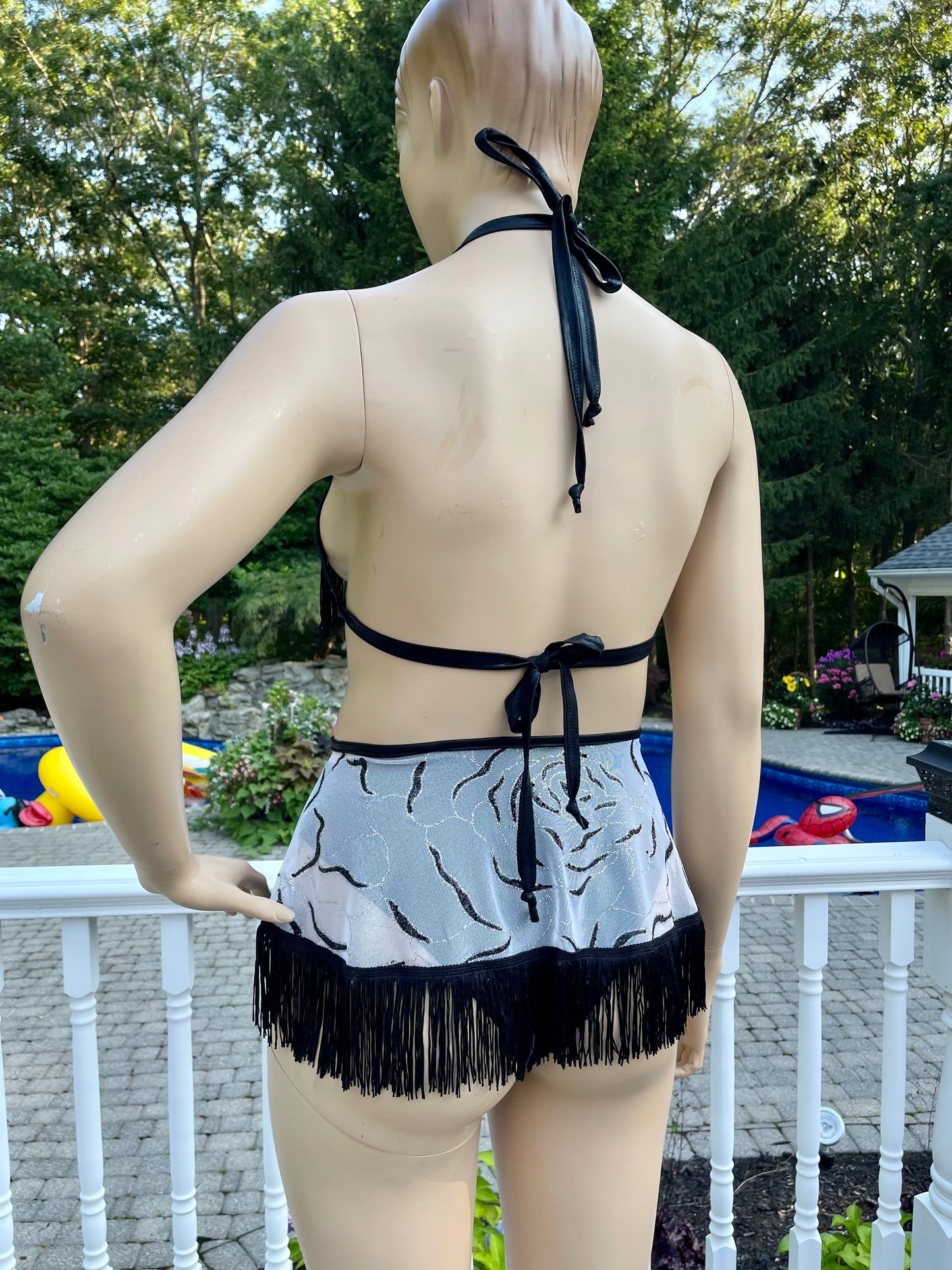 Black and White Glitter Marble 3 Piece set with Fringe