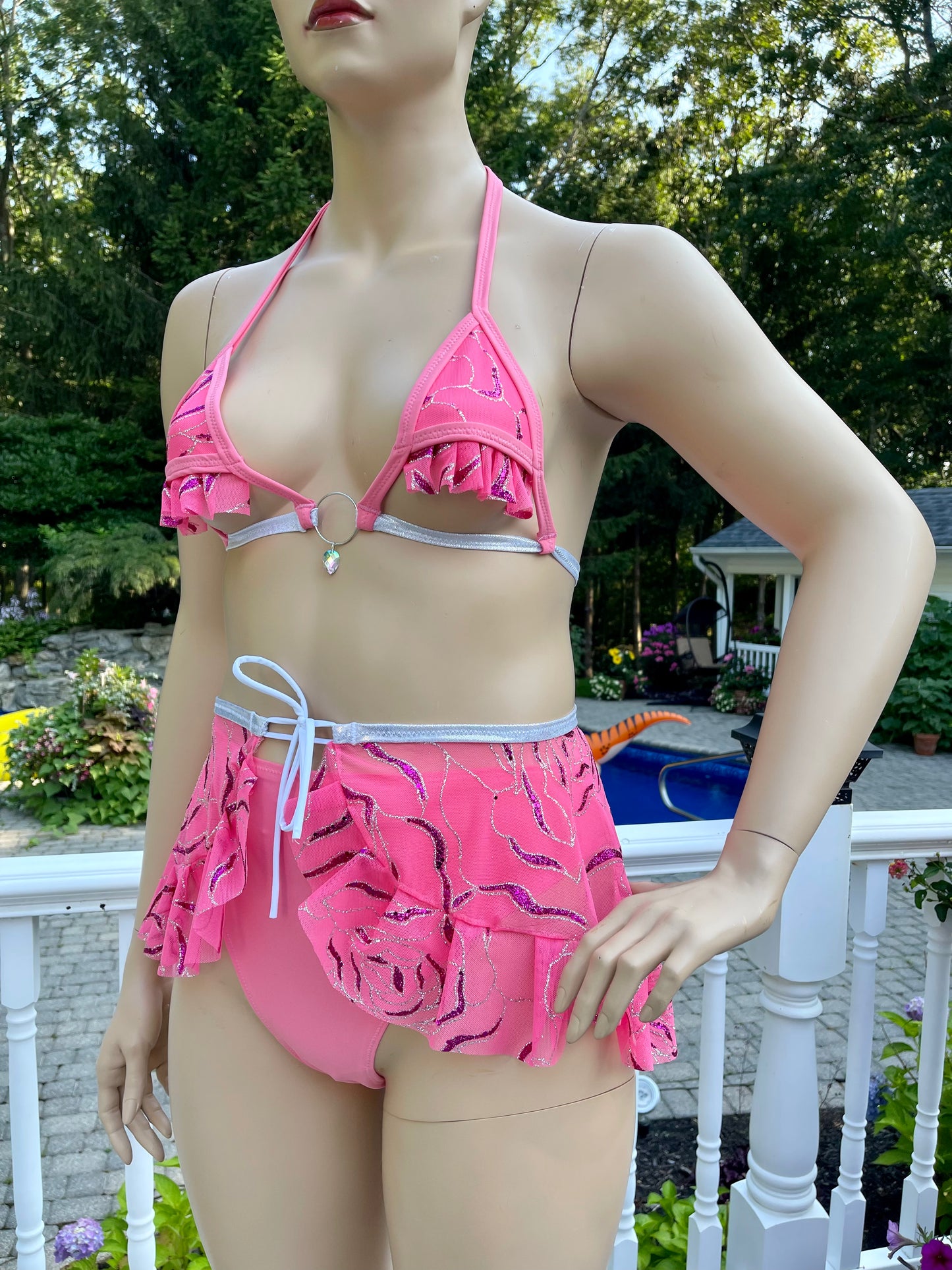 Pink and Silver Glitter Marble 3 Piece set with Ruffles