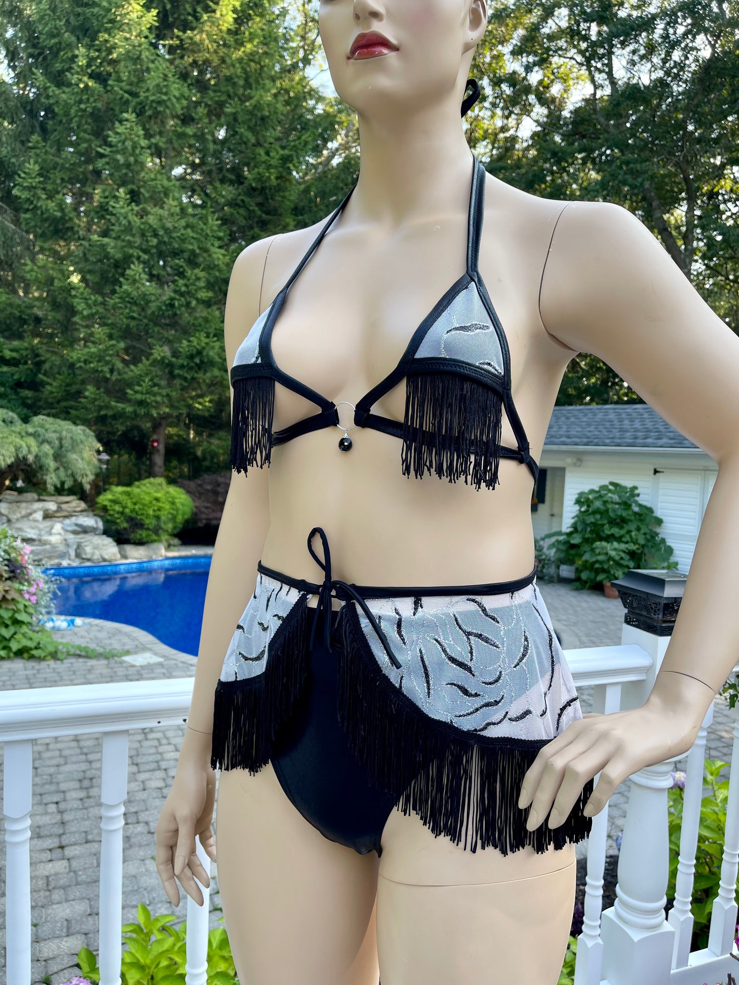 Black and White Glitter Marble 3 Piece set with Fringe