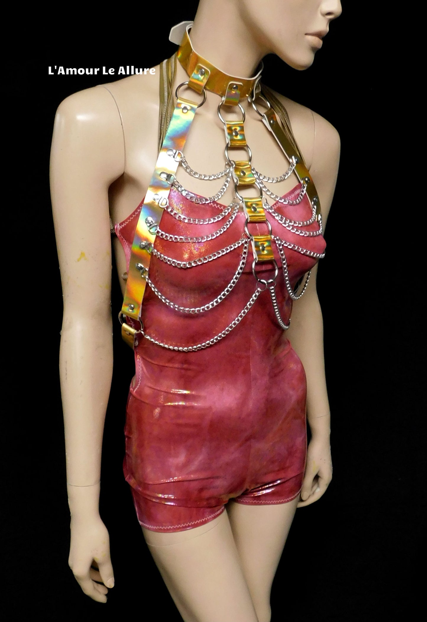 Holographic Gold Body Harness with Silver Chains