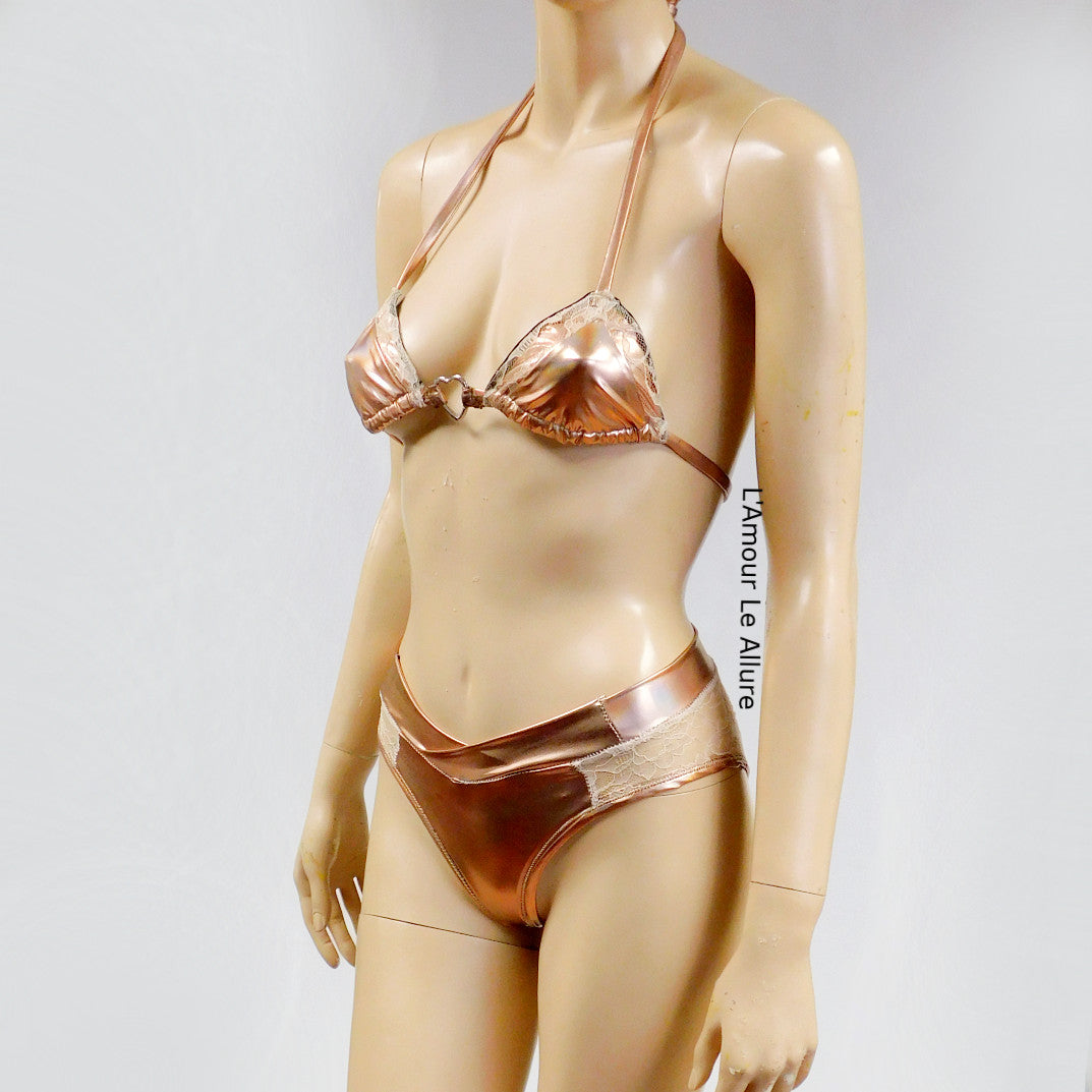 Copper Lace Mesh Bikini Dance Festival Outfit