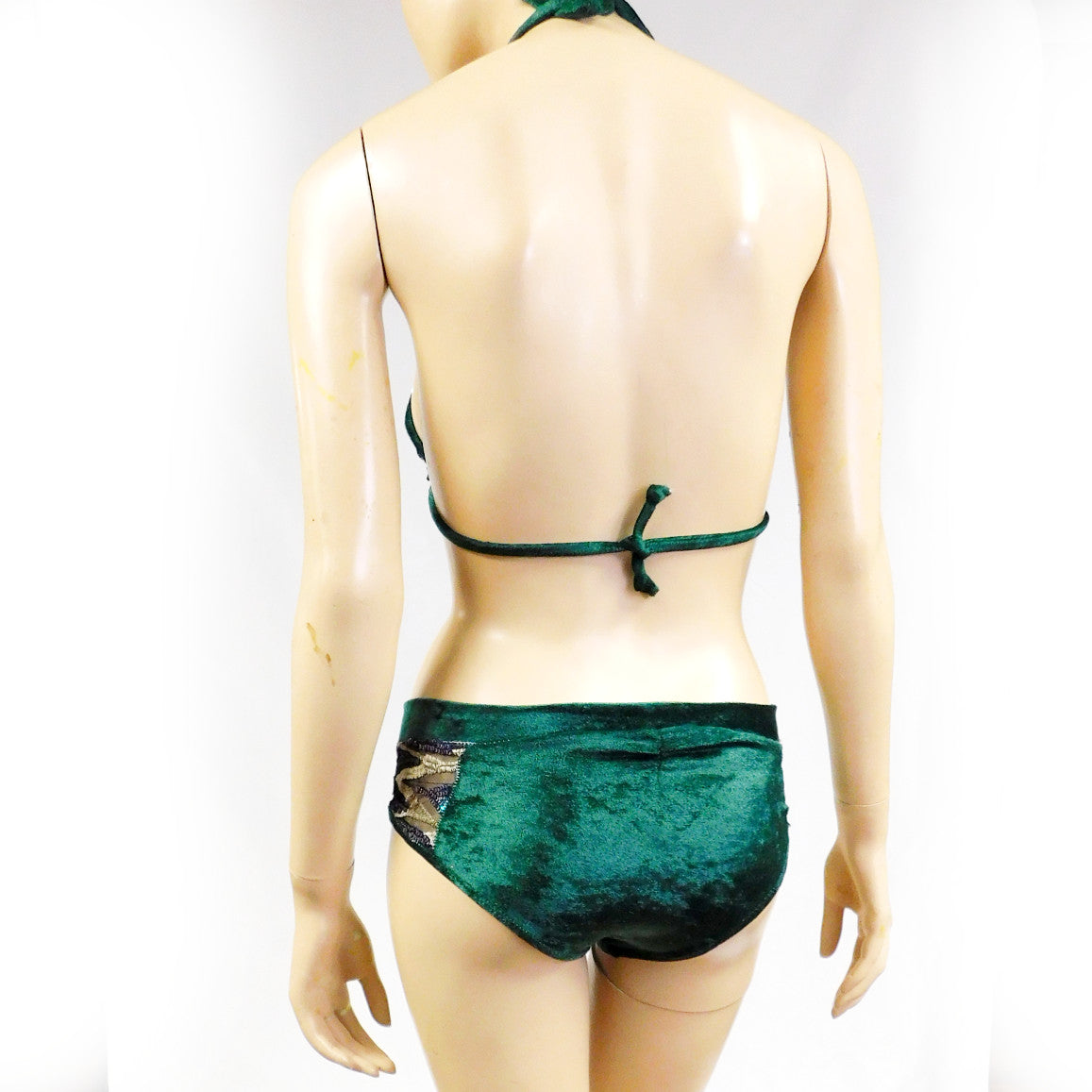 Green Suede Sequin Mesh Bikini Dance Festival Outfit