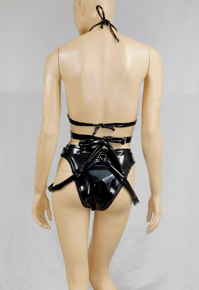 Black Heart Vinyl Bikini Dance Festival Outfit