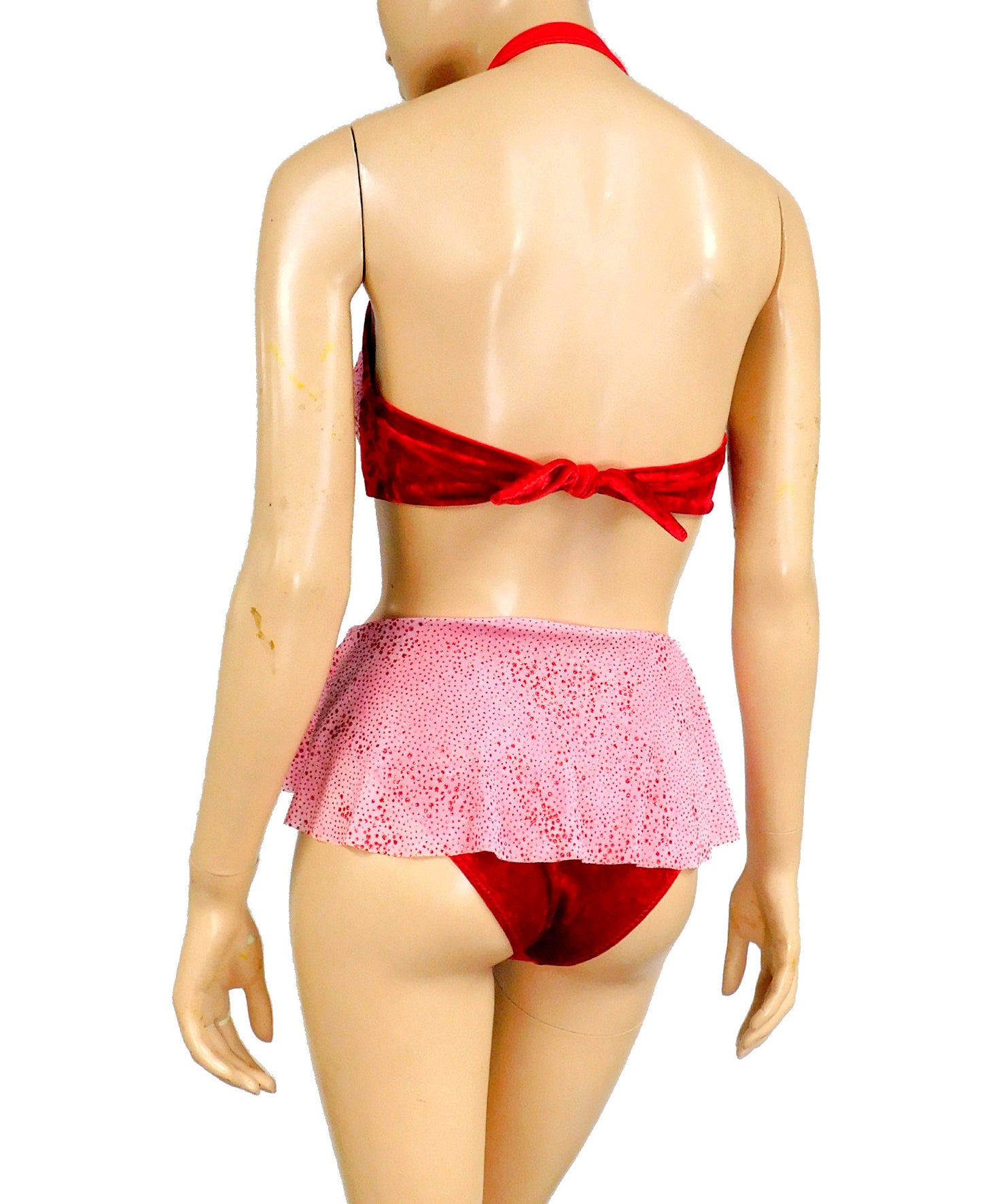 Red Velvet Halter top and High Waist Skirt Panty Bottom Dance Festival Outfit