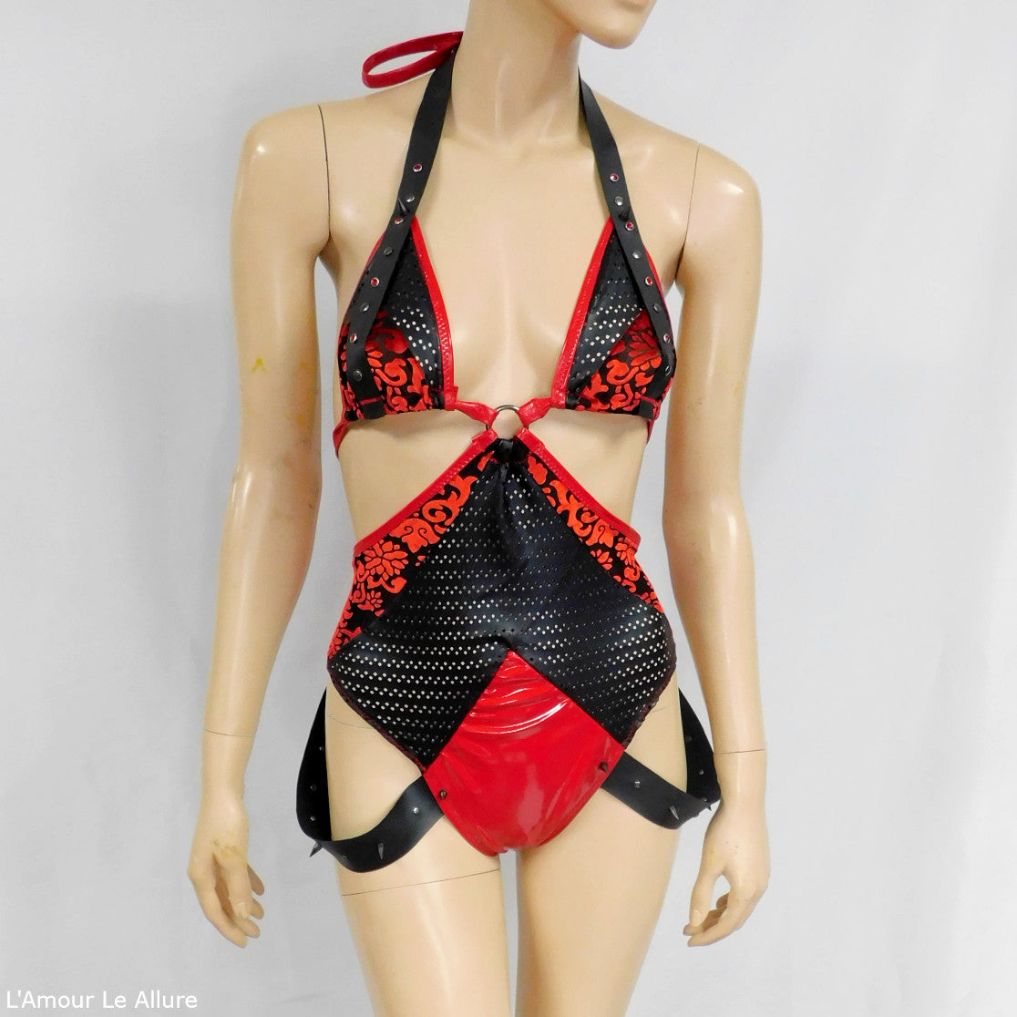Black Leather Vinyl and Suede Bodysuit Monokini Dance Festival