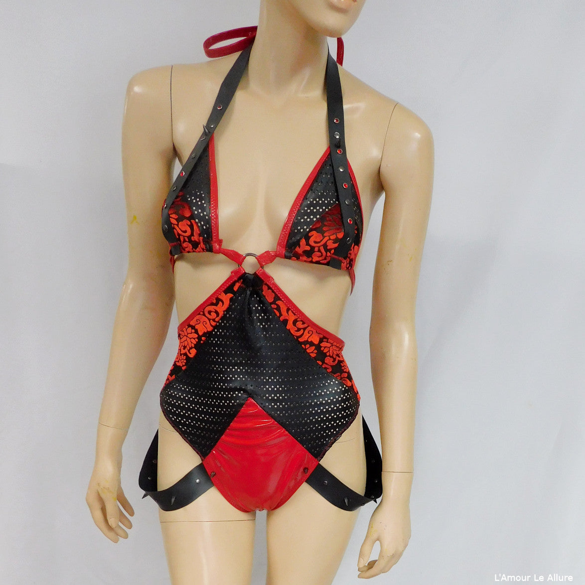 Black Leather Vinyl and Suede Bodysuit Monokini Dance Festival