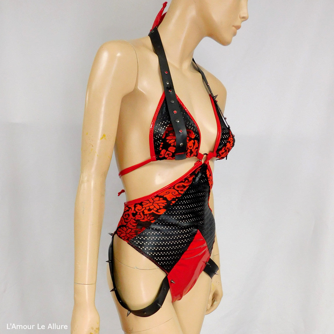 Black Leather Vinyl and Suede Bodysuit Monokini Dance Festival