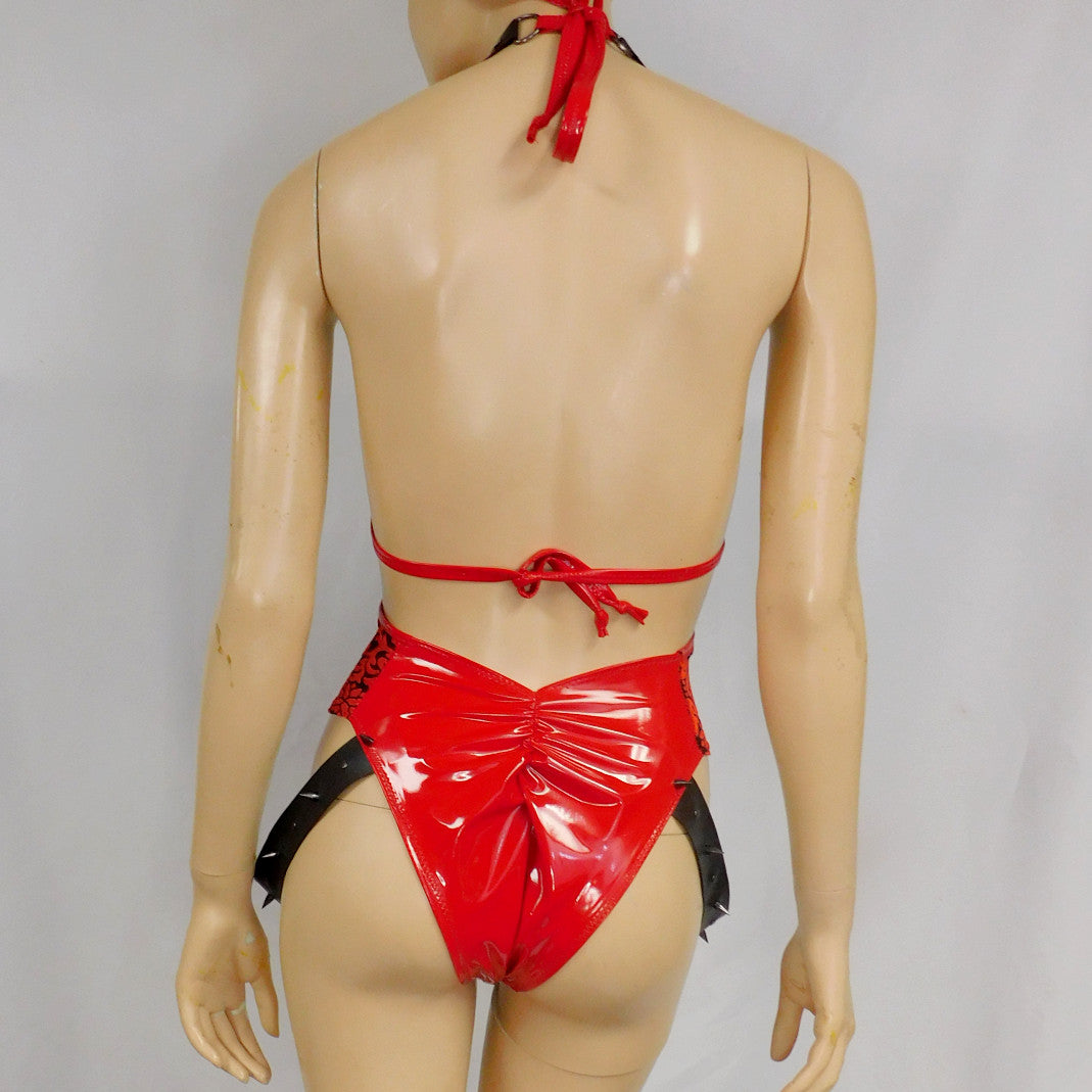 Black Leather Vinyl and Suede Bodysuit Monokini Dance Festival