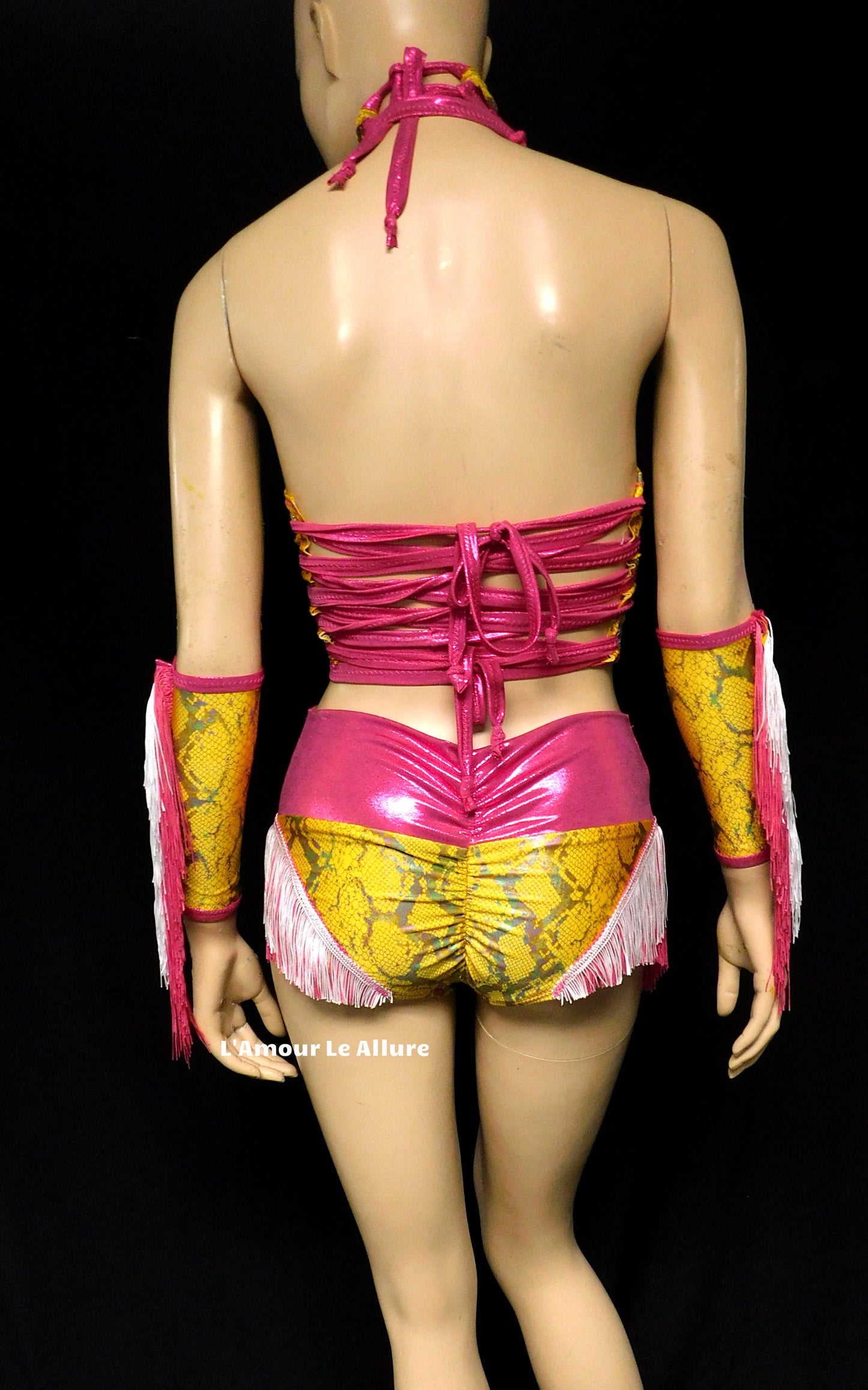 Yellow and Pink Holographic Fringe Snake Skin Animal Print Cow Girl