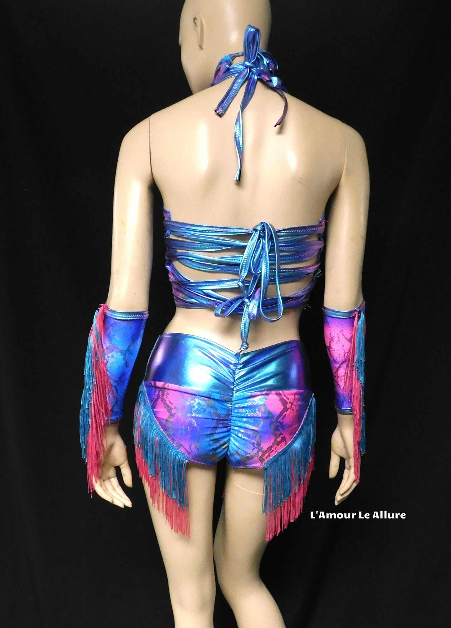 Blue and Pink Holographic Fringe Snake Skin Animal Print Cow Girl