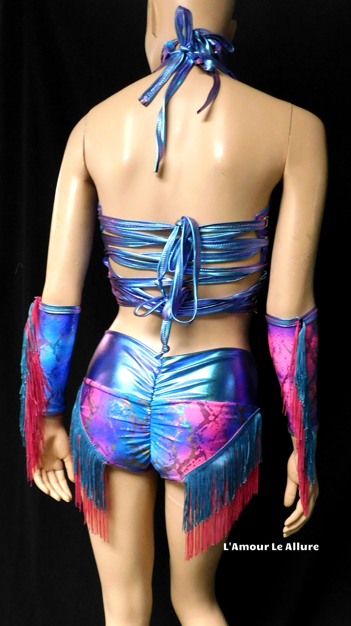 Blue and Pink Holographic Fringe Snake Skin Animal Print Cow Girl
