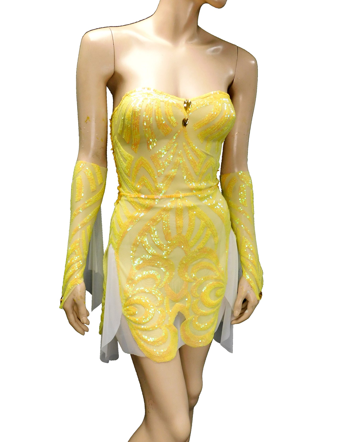 Sunny Yellow Iridescent Sequins Goddess Fairy Dress Dance Festival
