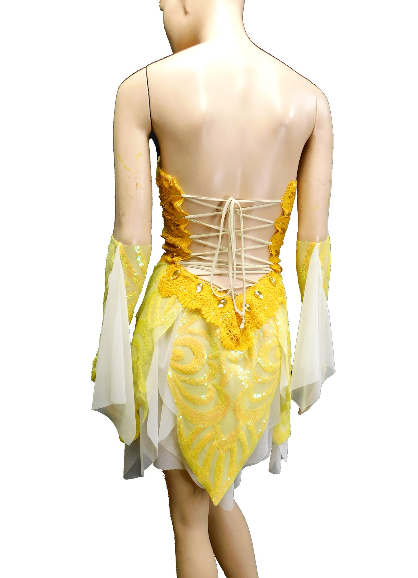 Sunny Yellow Iridescent Sequins Goddess Fairy Dress Dance Festival