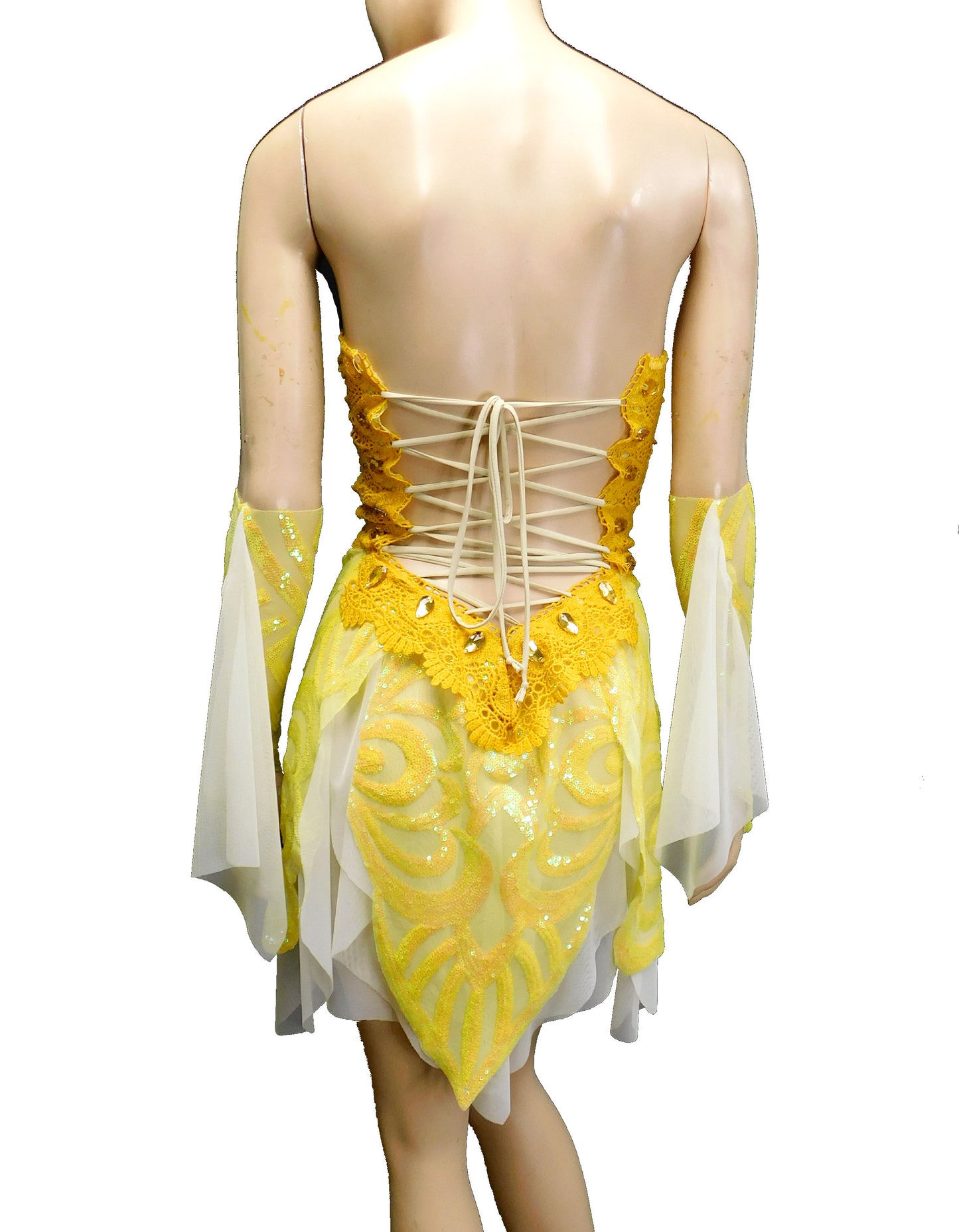 Sunny Yellow Iridescent Sequins Goddess Fairy Dress Dance Festival