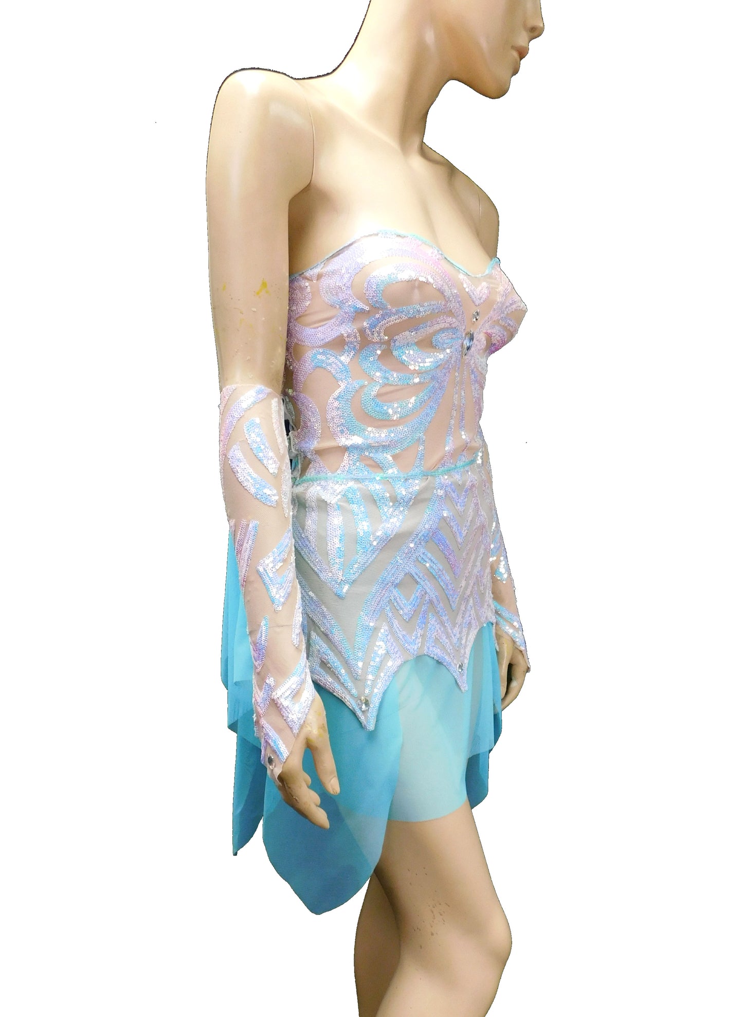 Ice Blue Iridescent Sequins Butterfly Goddess Fairy Dress Dance Festival