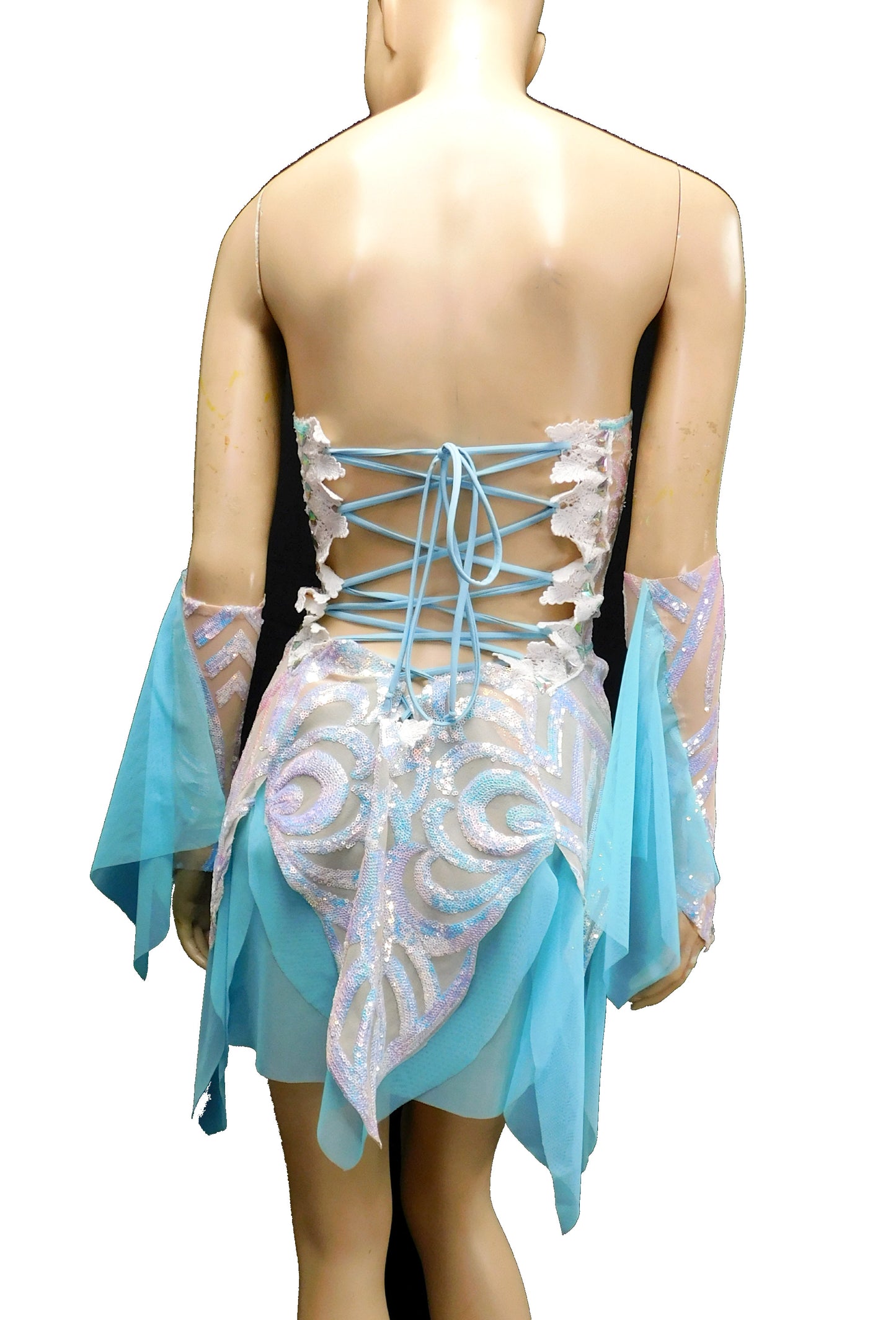 Ice Blue Iridescent Sequins Butterfly Goddess Fairy Dress Dance Festival