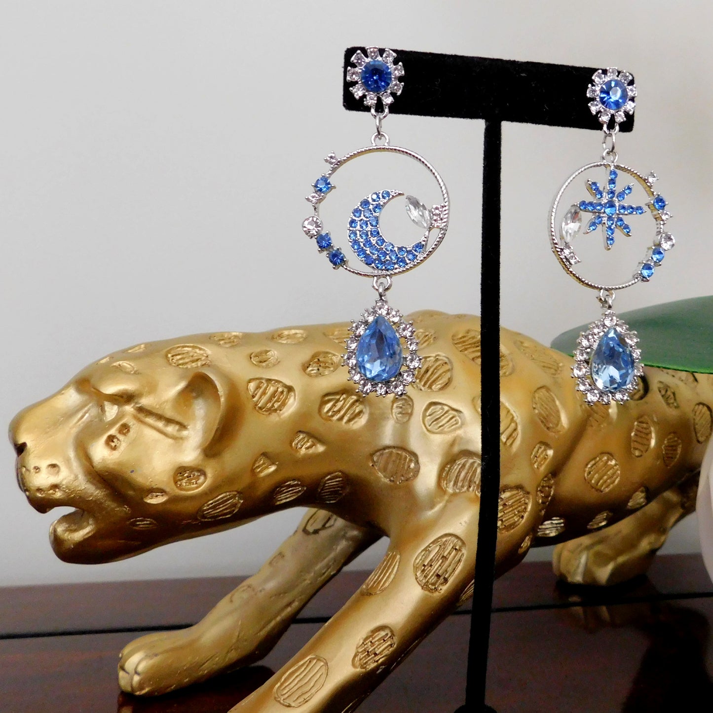Blue and Silver Star Moon Drop Stud Fashion earrings