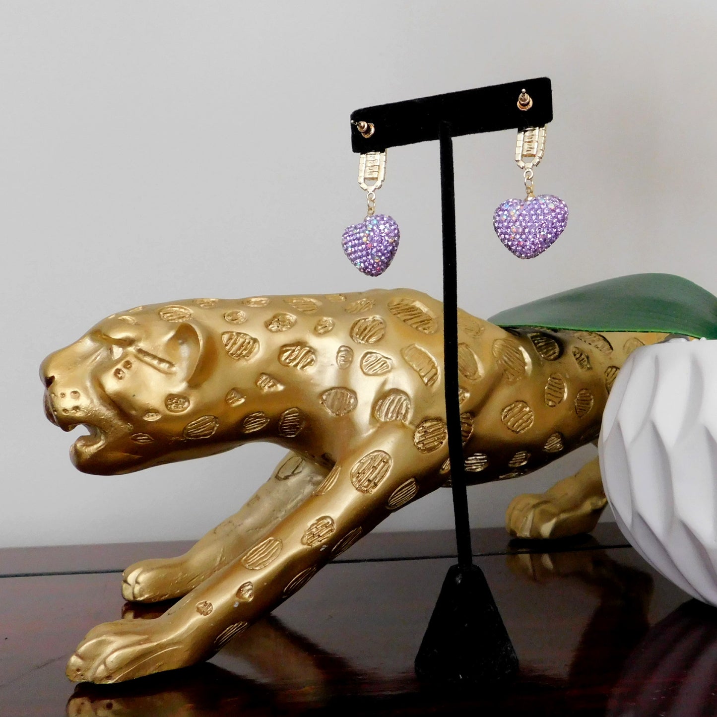 Lavender Purple Crystal Rhinestone heart Dangling Stud Earring