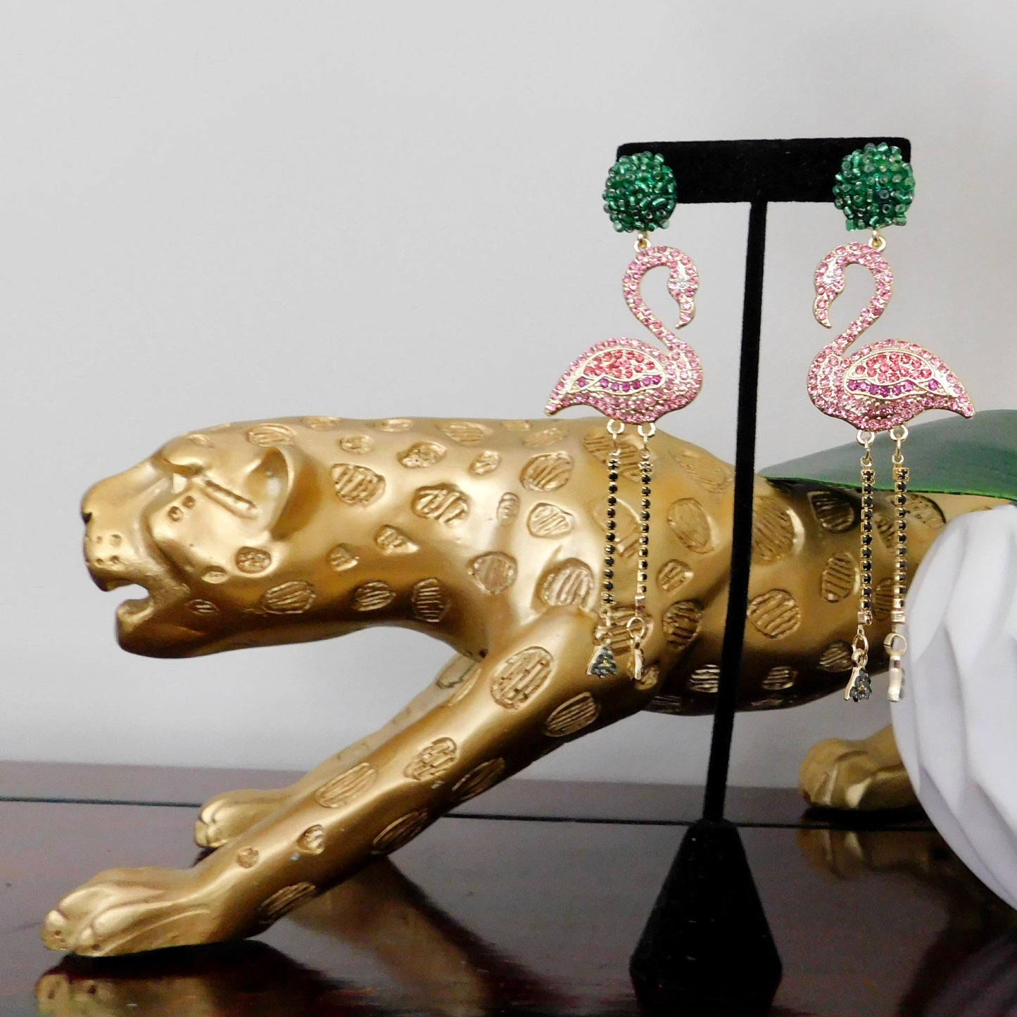 Pink and Green Crystal Flamingo Bird Dangling Stud Earrings Fashion Jewelry