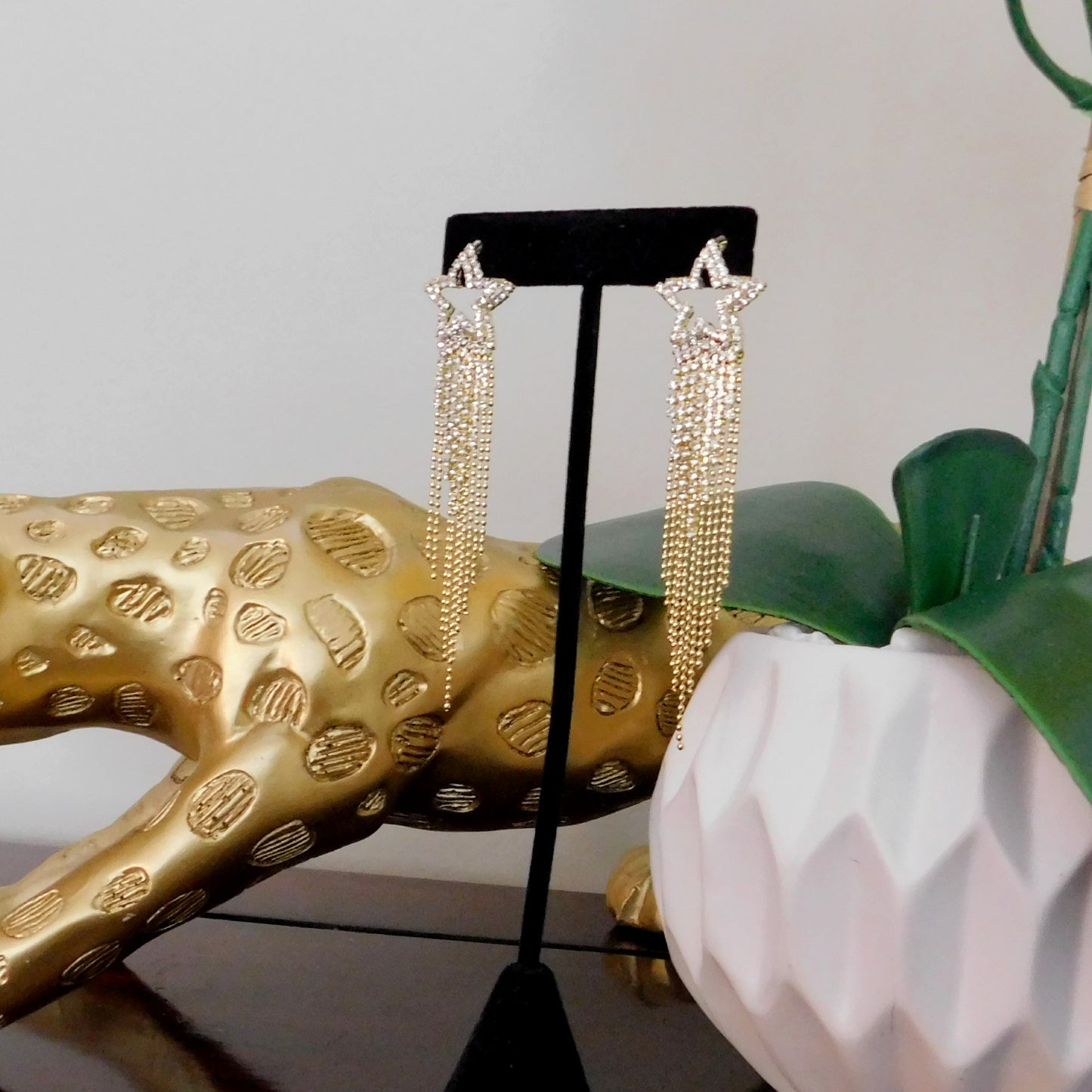 Long Gold Crystal Rhinestone Tassel Star earrings Fashion Jewelry