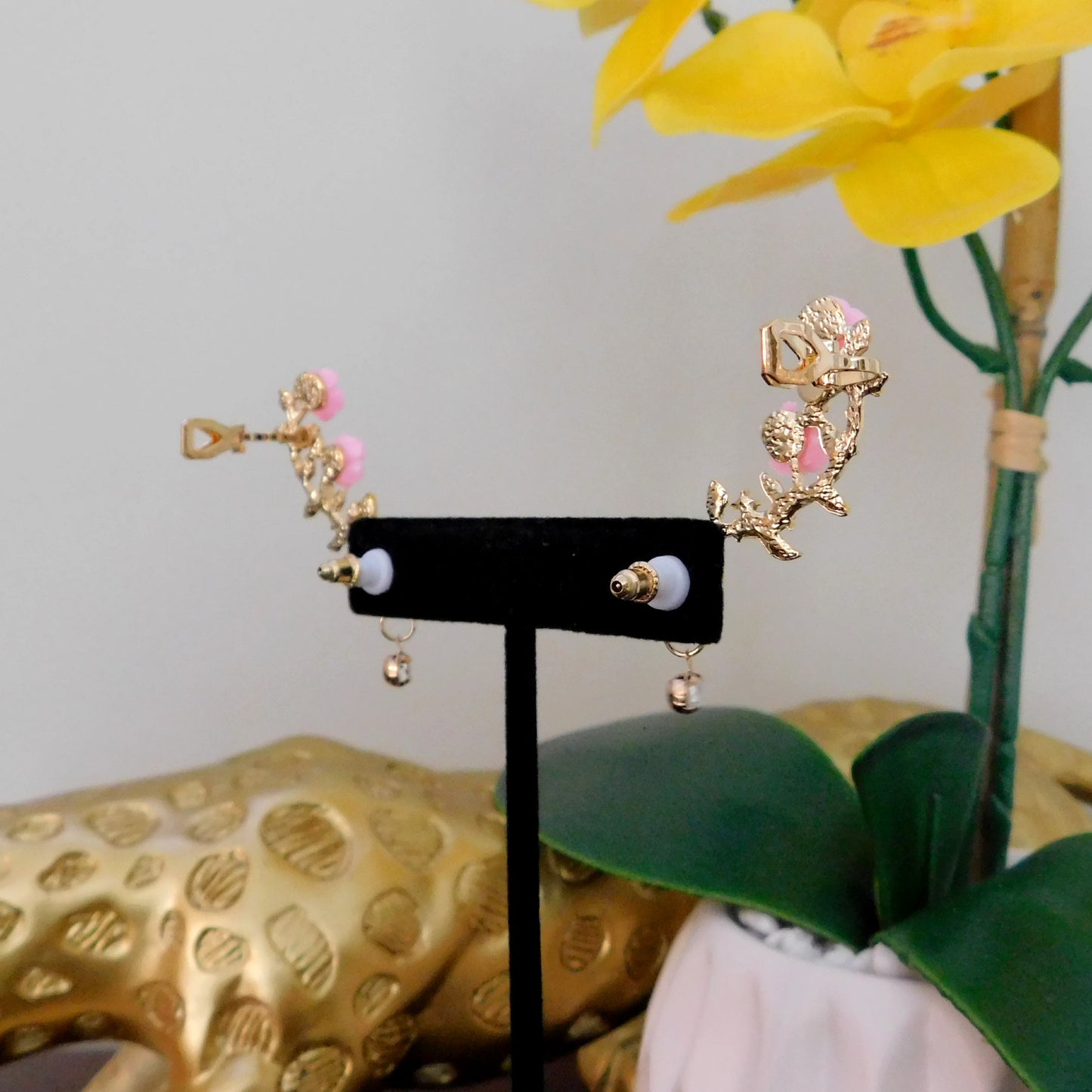 Floral Fairy Elf Ear Stud and Cuff with Rhinestones and Flowers