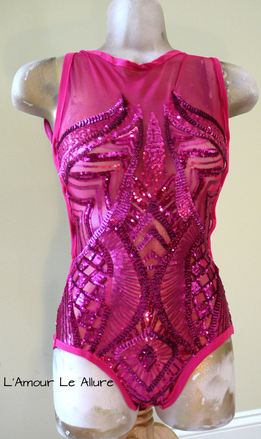 Hot Pink Iridescent Sequin Mesh Monokini