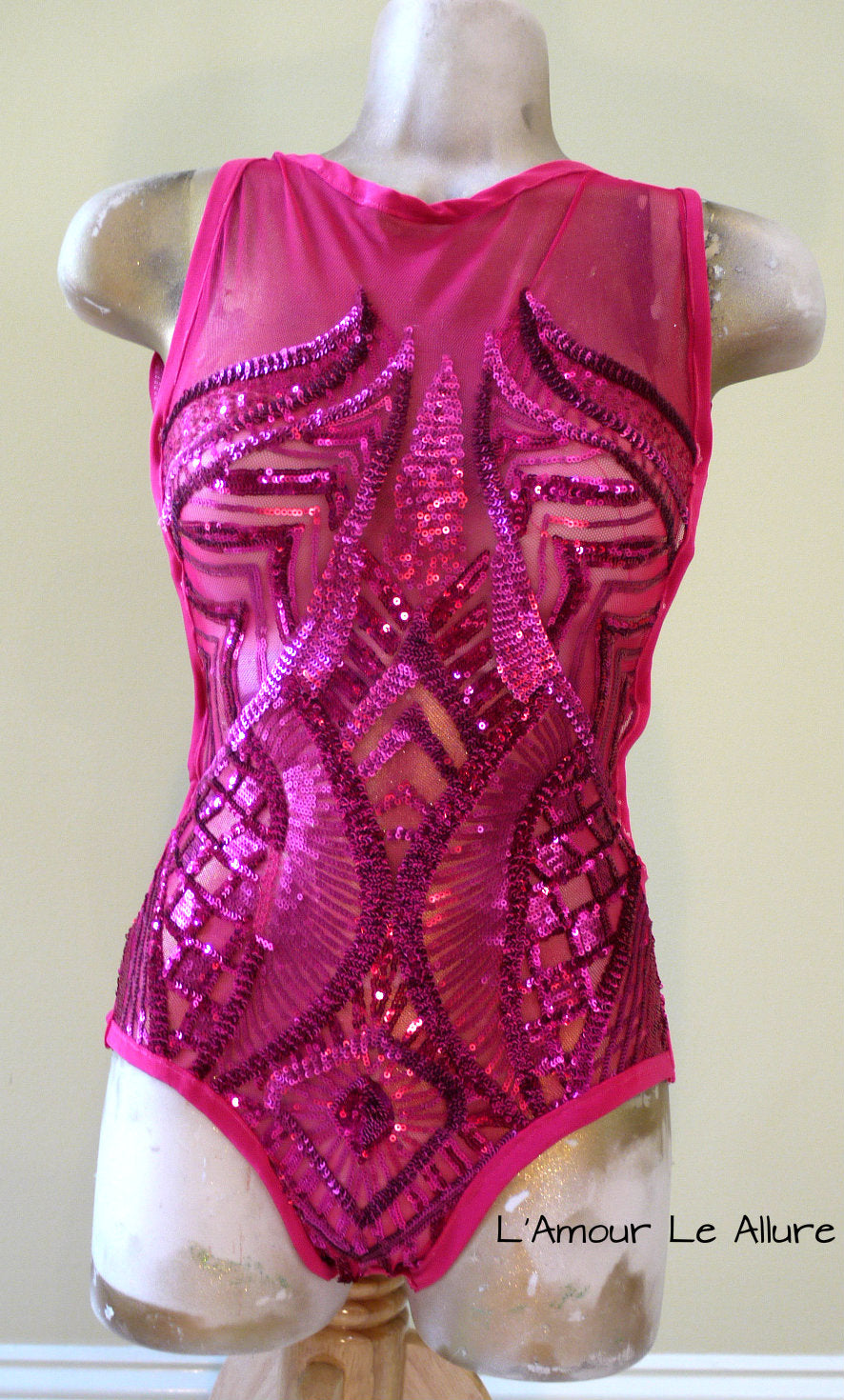Hot Pink Iridescent Sequin Mesh Monokini