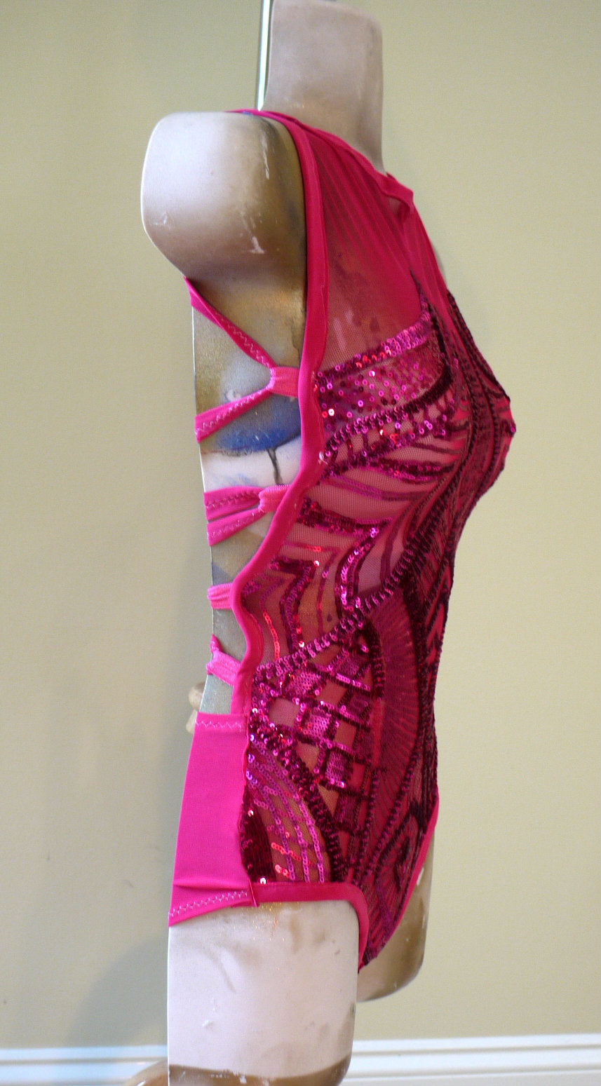 Hot Pink Iridescent Sequin Mesh Monokini