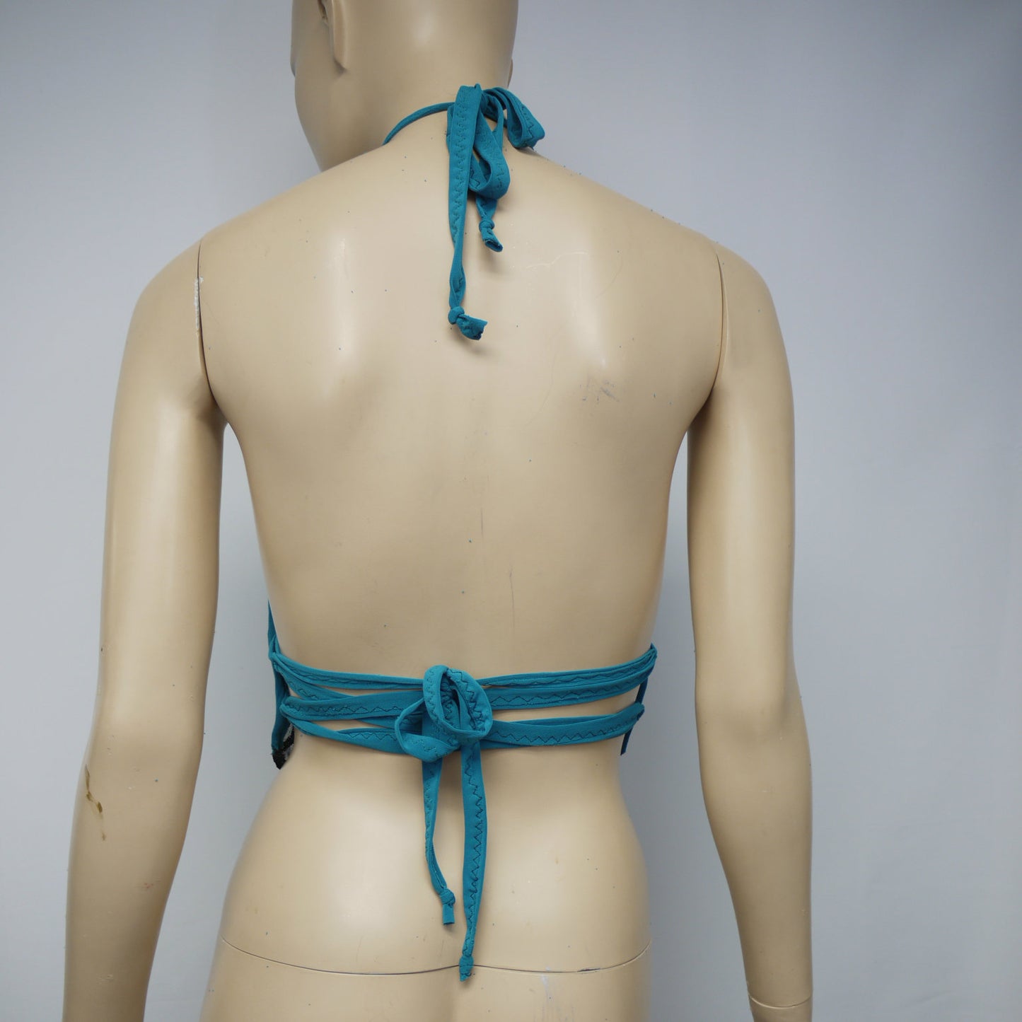 Blue Turquoise Sequin Spandex Mesh Halter Top Crop Top