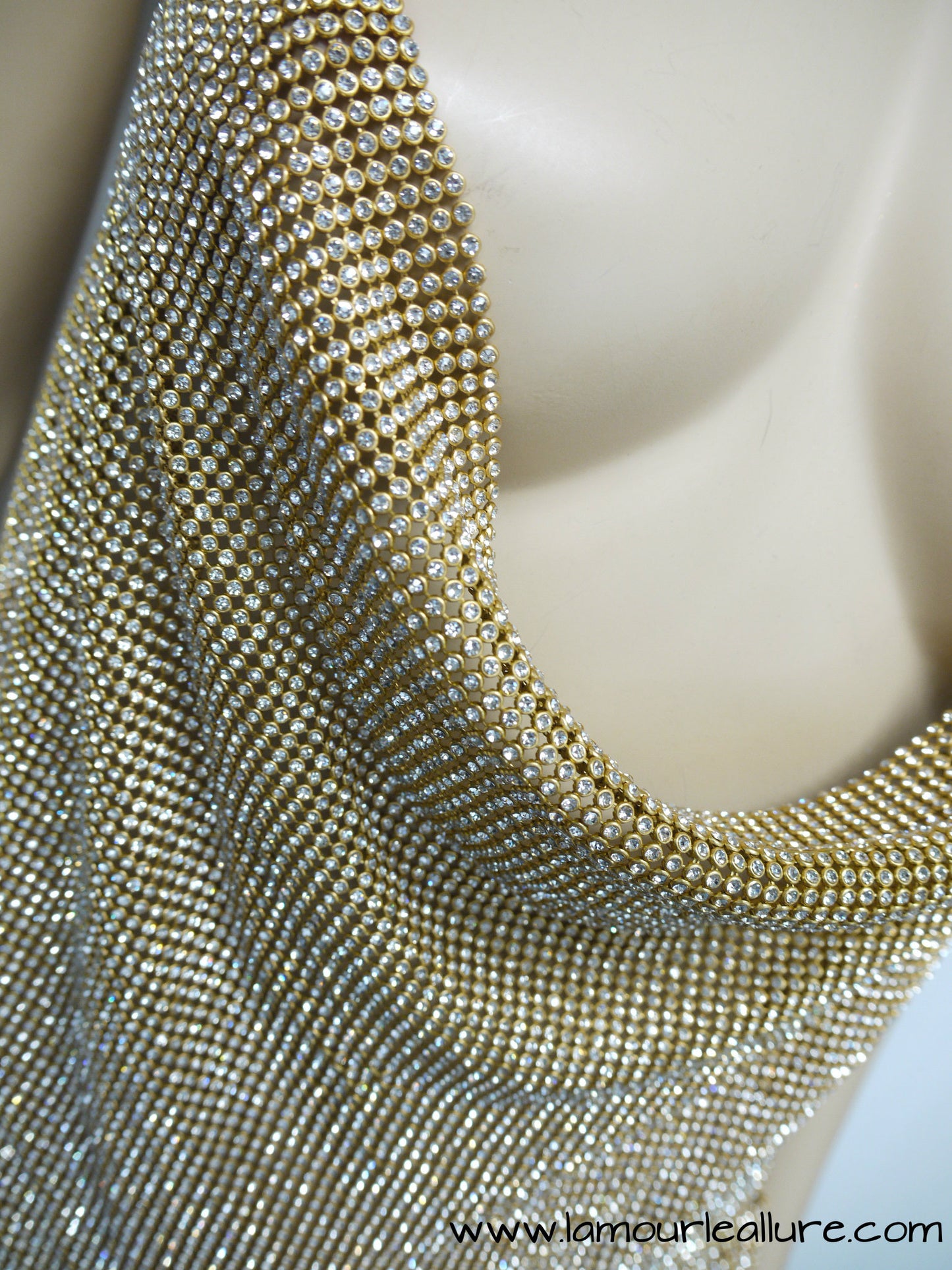 Gold Sexy Luxury Party Metal Crystal Diamond Chain Halter Dress - Backless