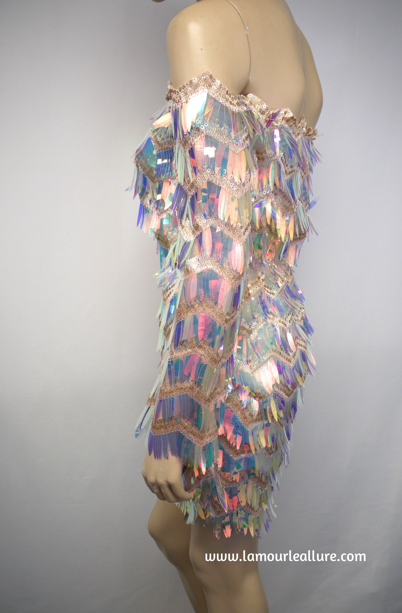 Sexy Luxury Off Shoulder Iridescent Sequin Tassel Fringe Summer Beach Party Mini Dress Romper