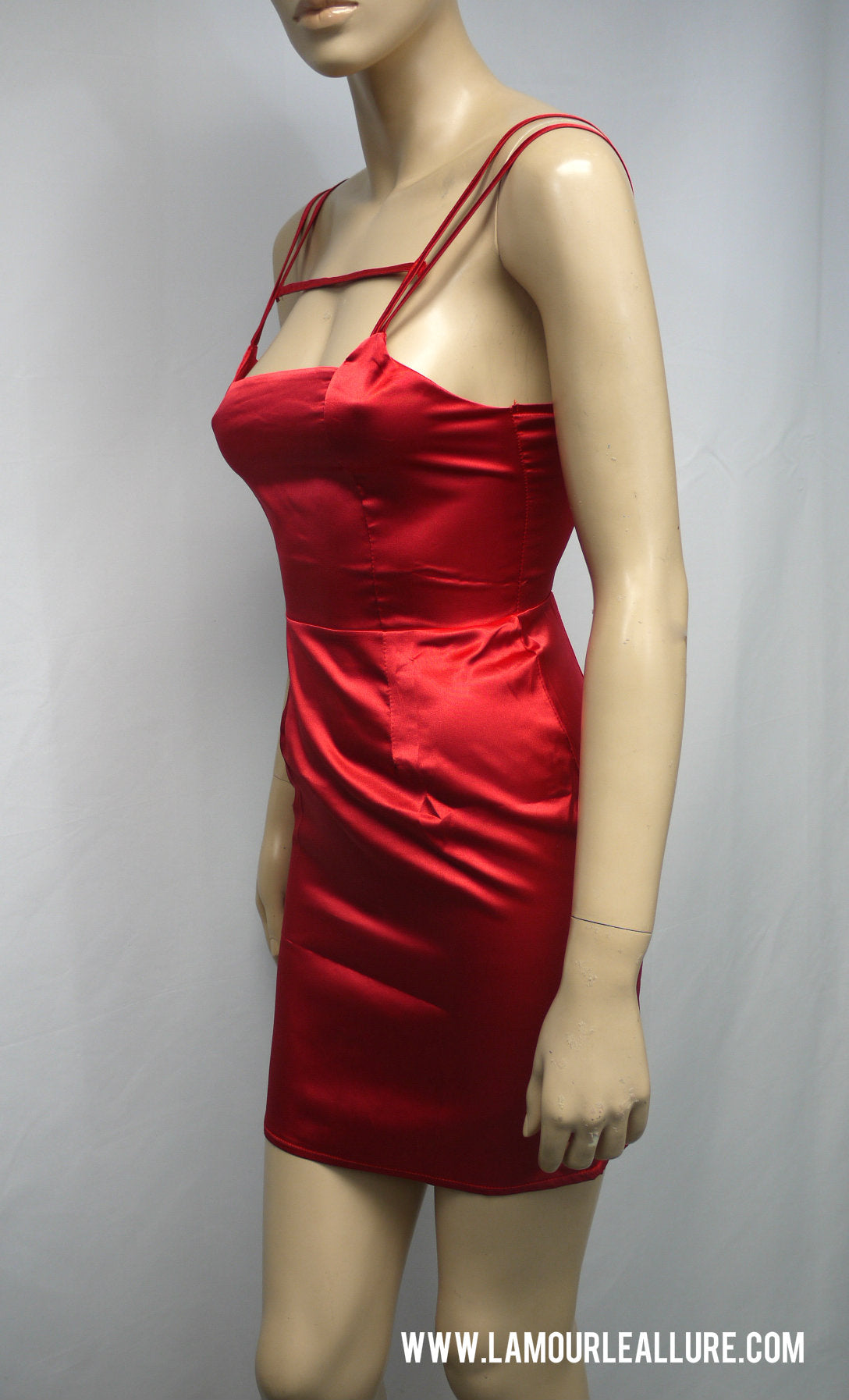 Red Satin Silk Bodycon Cut Out Spaghetti Strap Mini Dress