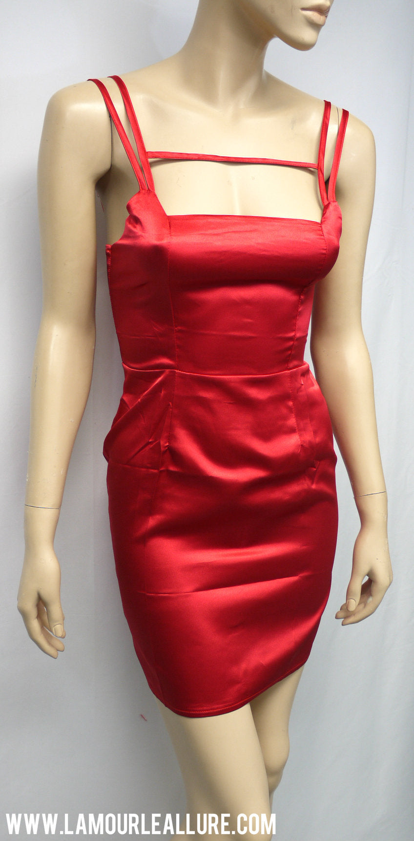 Red Satin Silk Bodycon Cut Out Spaghetti Strap Mini Dress
