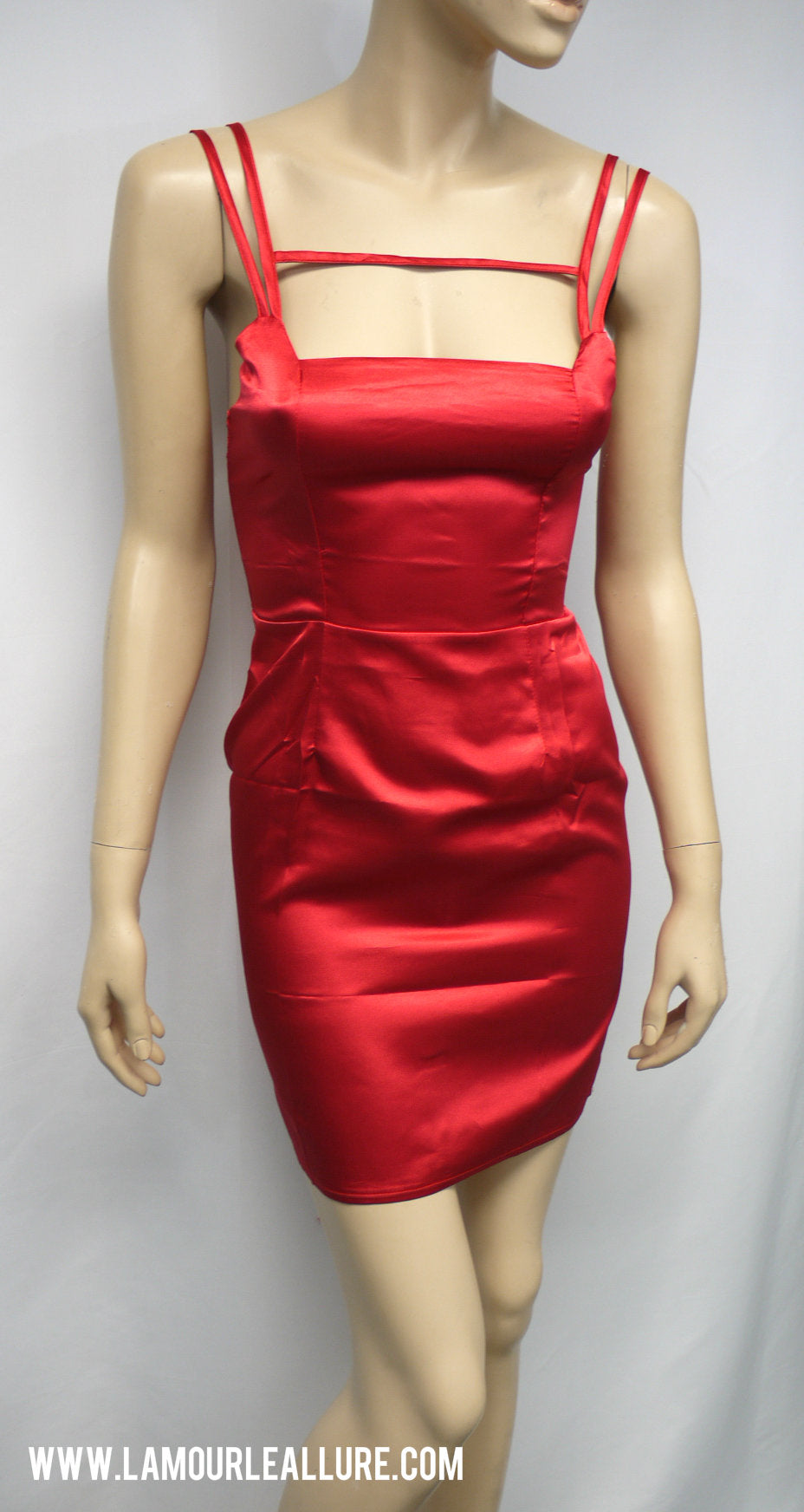 Red Satin Silk Bodycon Cut Out Spaghetti Strap Mini Dress