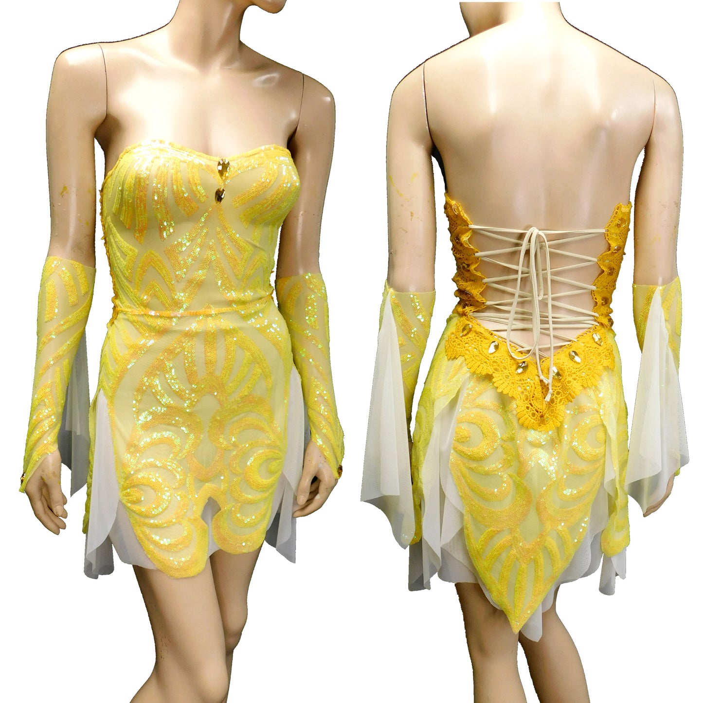 Sunny Yellow Iridescent Sequins Goddess Fairy Dress Dance Festival