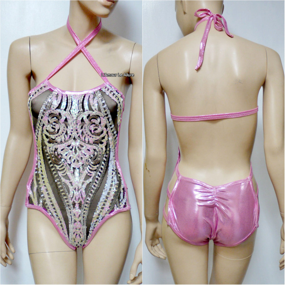 Unicorn Princess Iridescent White Black Sequin Mesh Monokini